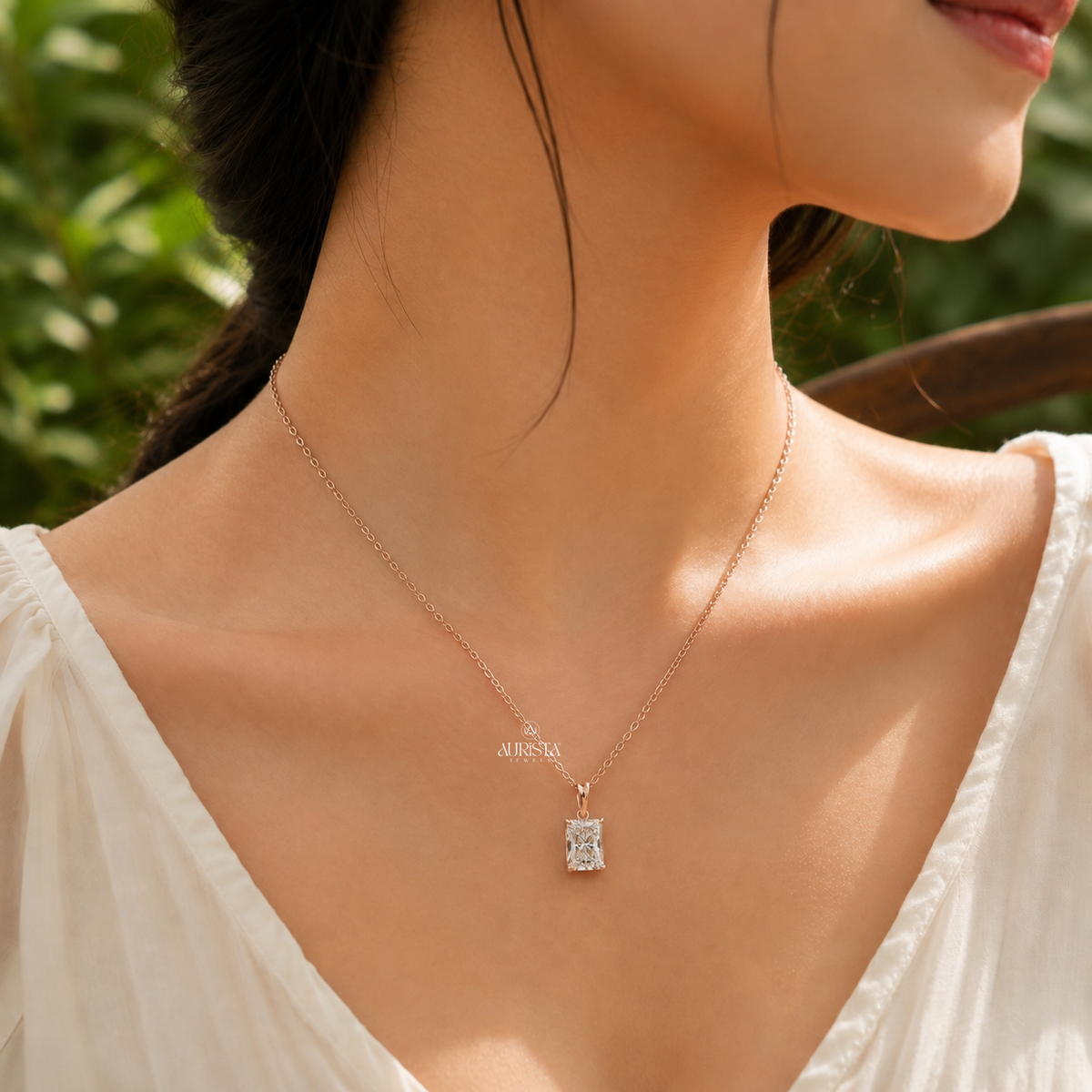 Radiant Cut Solitaire Pendant Lab Grown in Diamond Necklace Chic