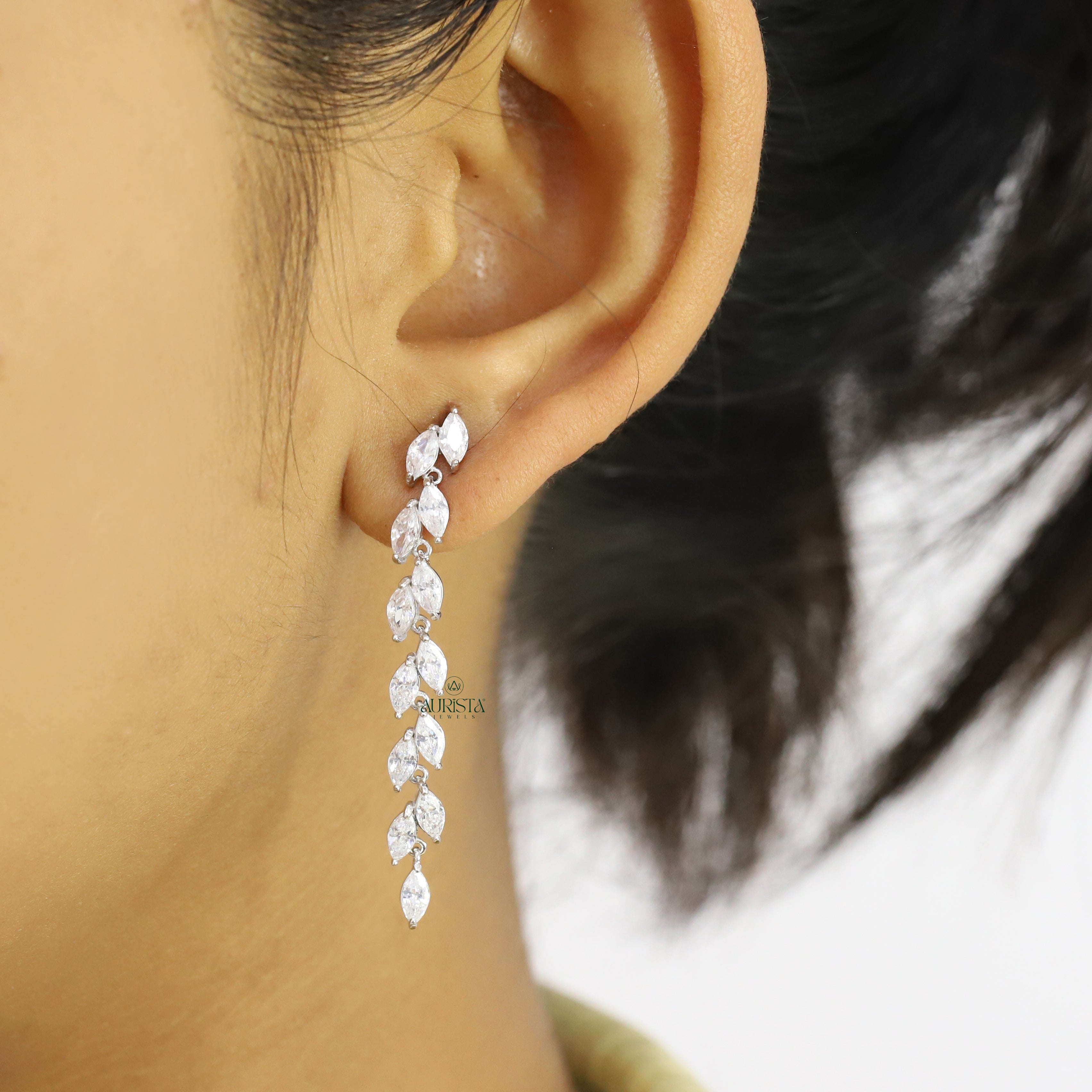 Marquise Cut Moissanite Drop Earrings Dainty Leaf Chain Dangle Earrings