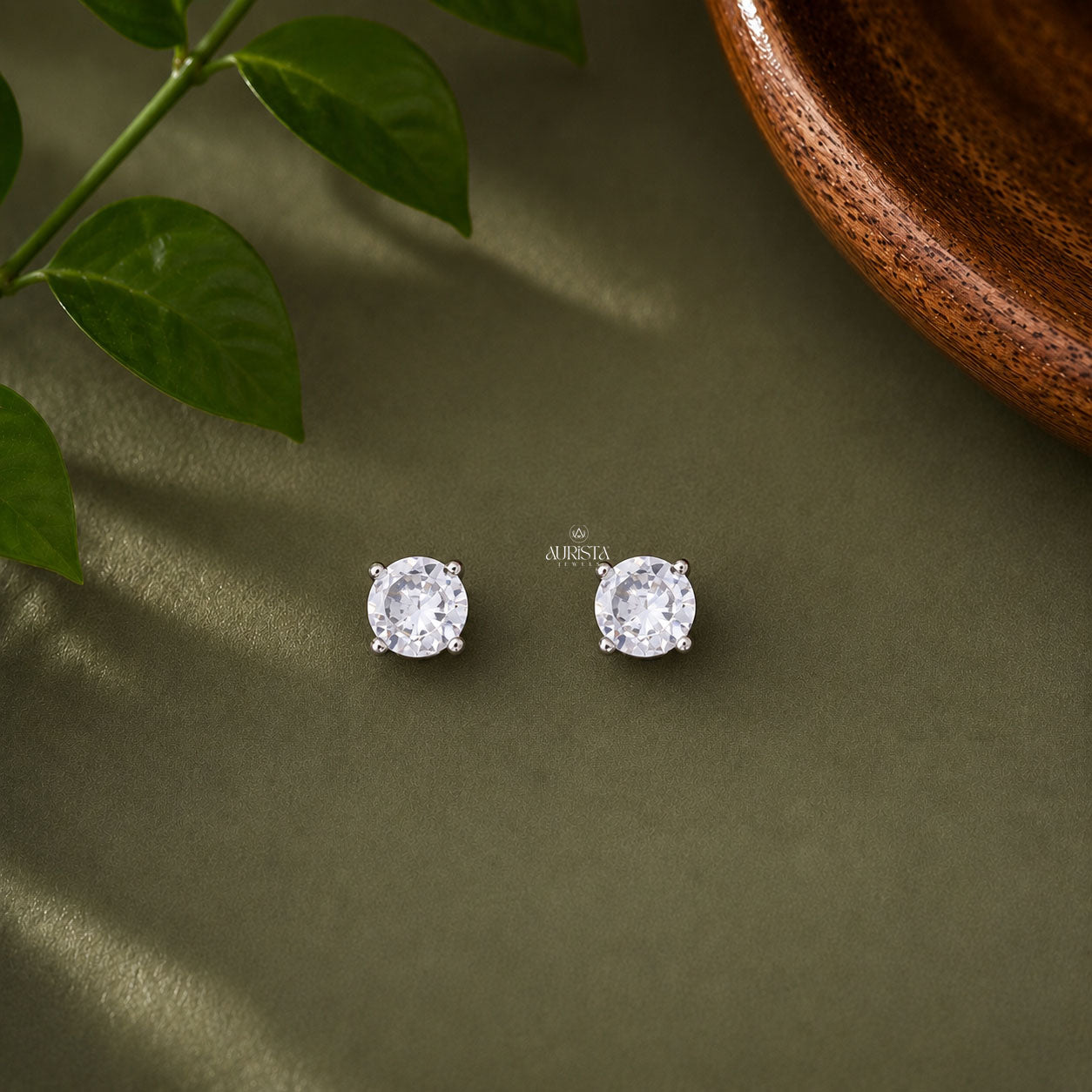Round Cut Moissanite Stud Earrings - 4 Prong Solitaire Sterling  Studs