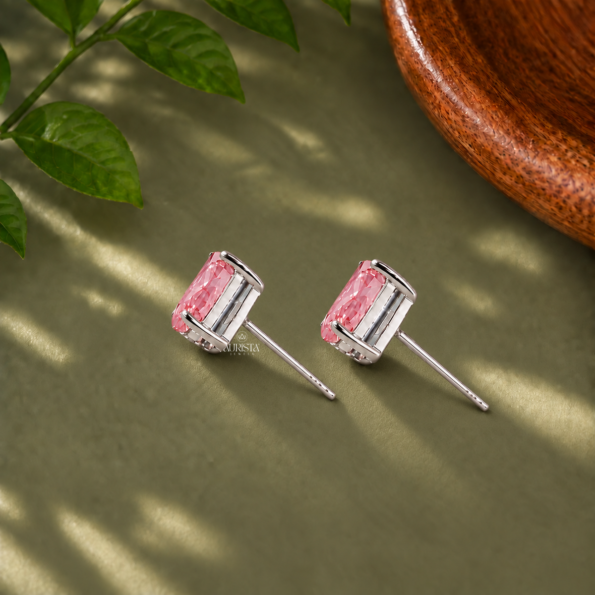 Pink Oval Solitaire Stud Earrings Lab Grown in Diamond Minimalist Daily Jewelry