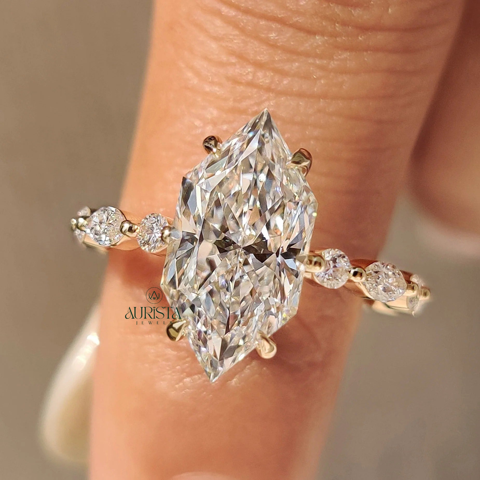 Elegant Marquise Cut Pave Diamond Ring with Timeless Luxury Sparkle