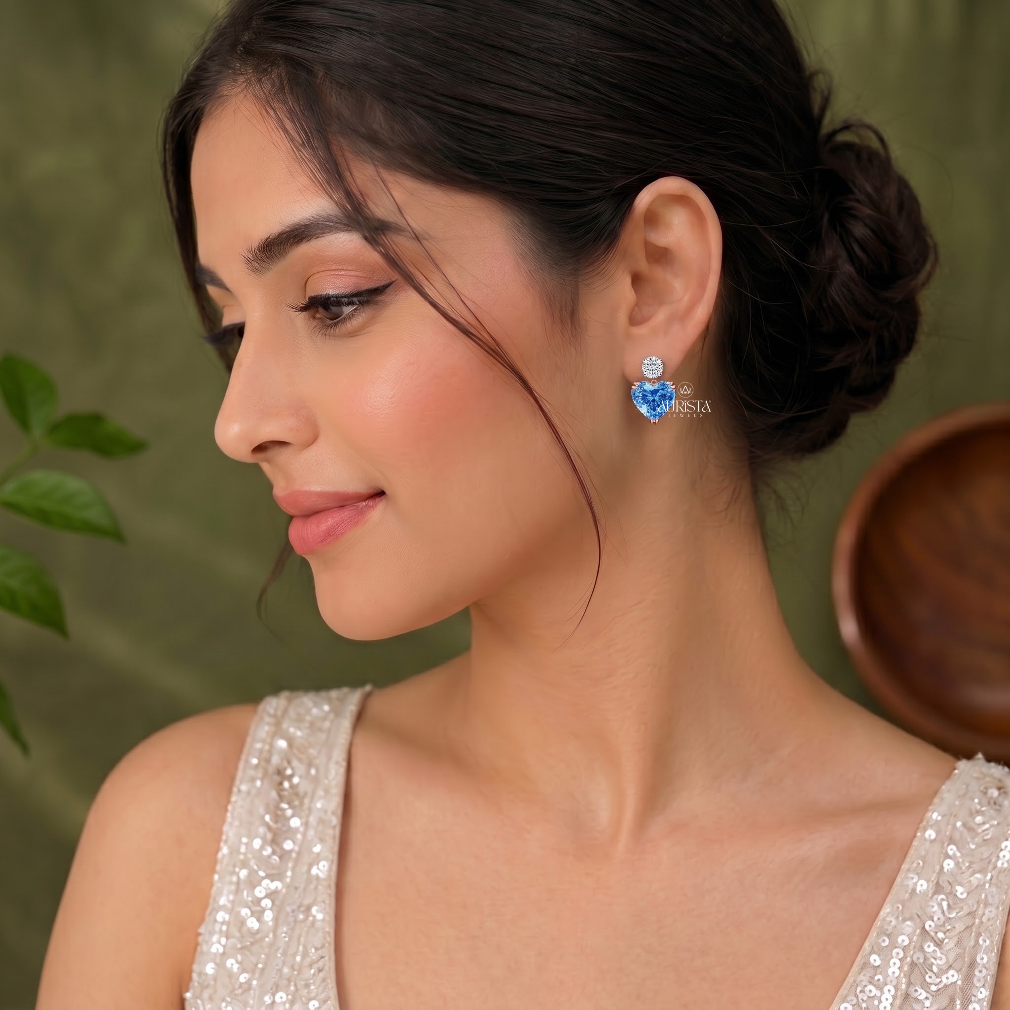 Lab Grown in Diamond Blue Heart Earrings Drop Dangle Earrings Statement Jewelry
