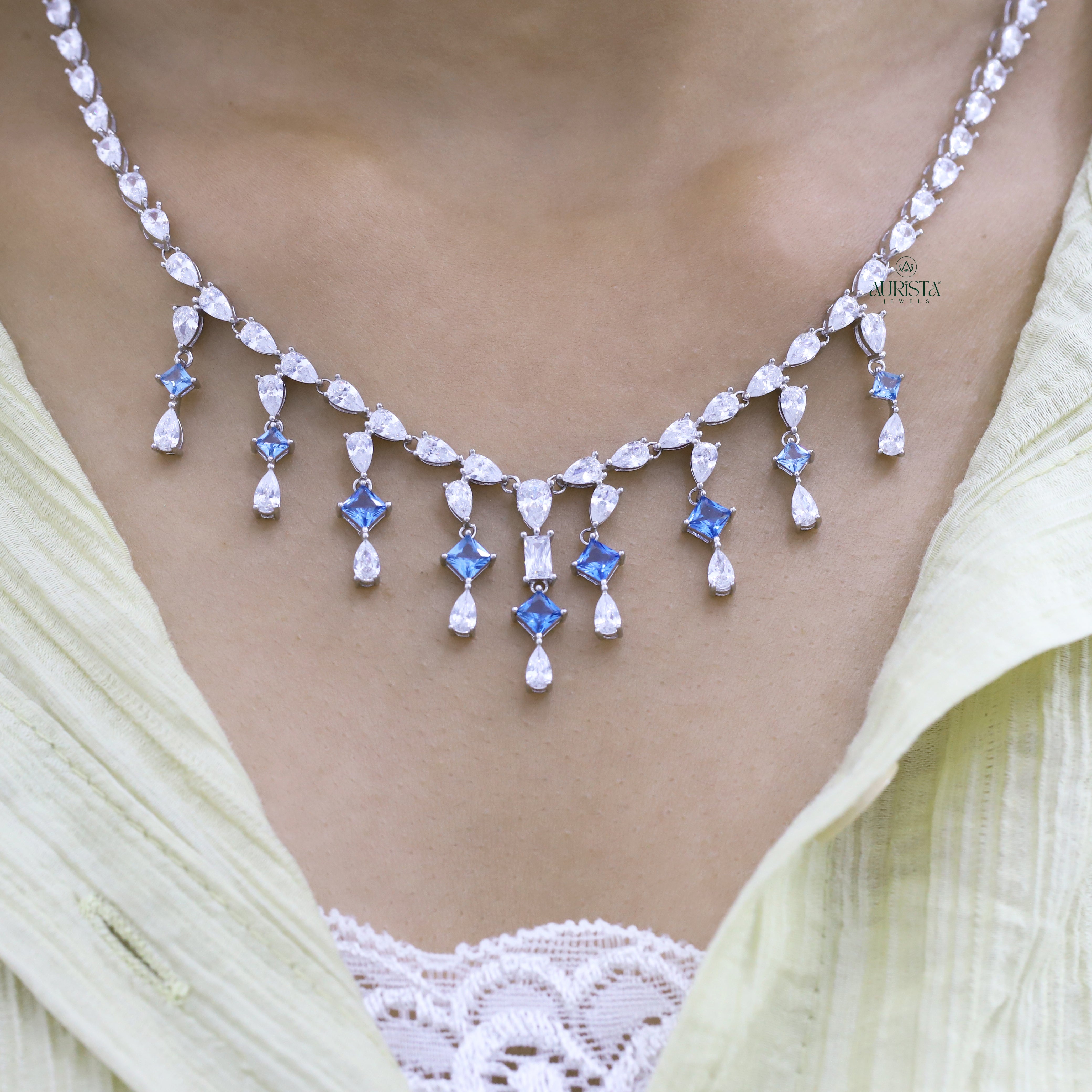 Pear Moissanite Necklace and Earring Set, Bridal Teardrop Statement Jewelry