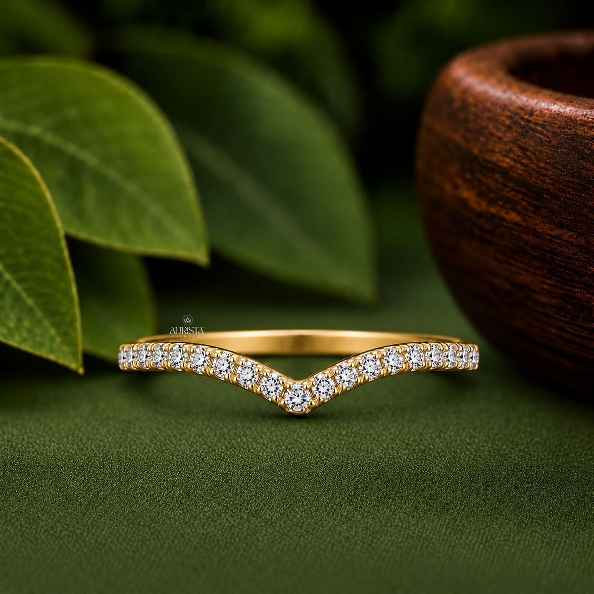 1 CT Round Lab Grown Diamond Engagement Ring & Gold Contour Bridal Set