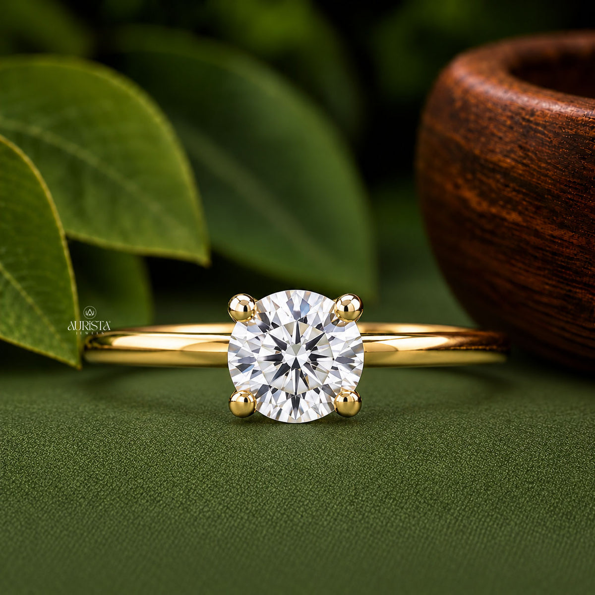 Round Cut Lab Grown Diamond Ring,Solitaire Band Minimalist Engagement Wedding Ring