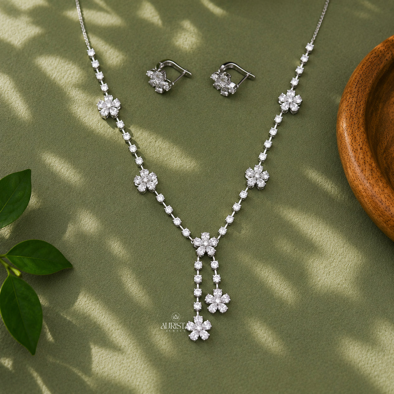 Necklace and Earring moissanite Set Elegant Flower Pendant Minimalist Floral Set