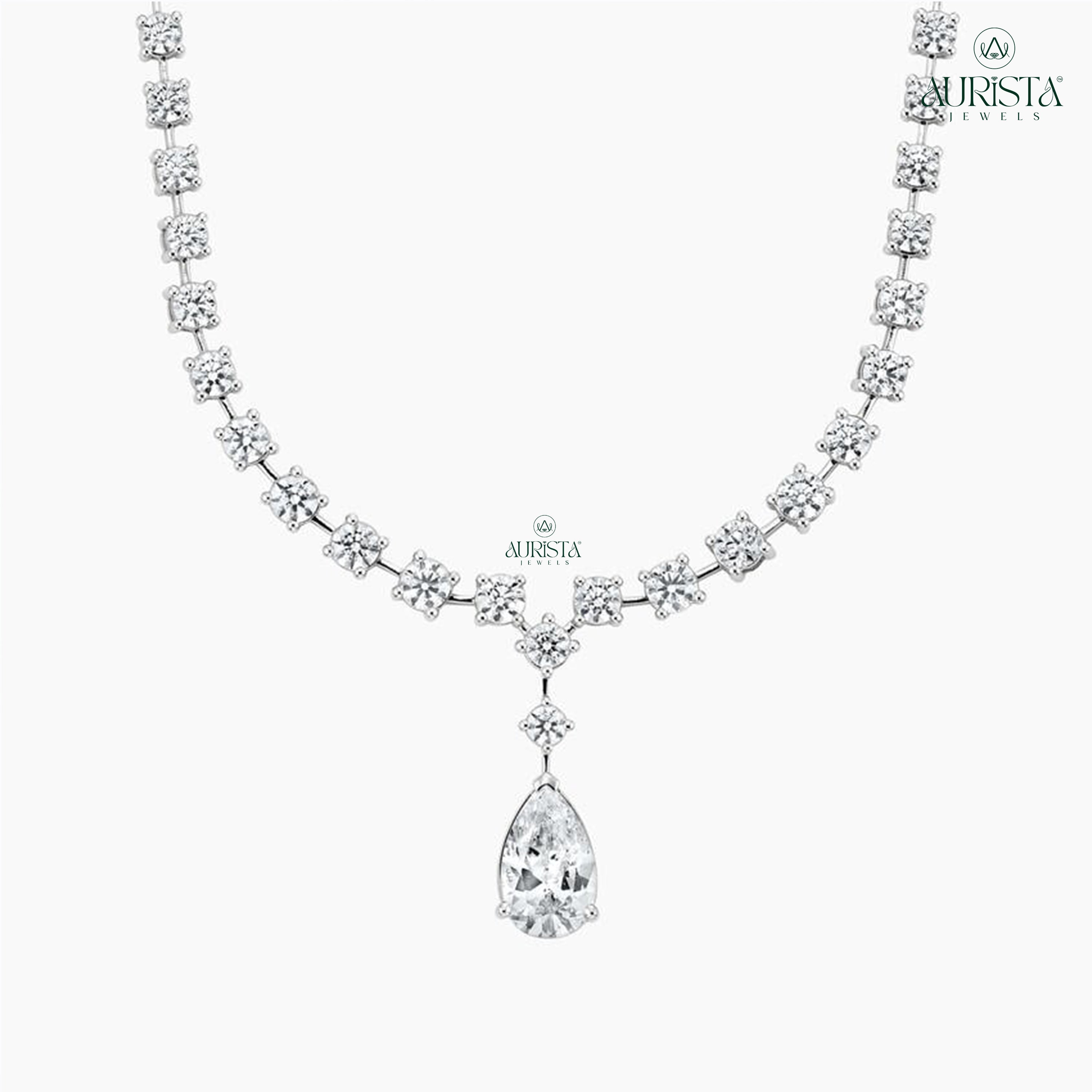 Radiant Moissanite Diamond Tennis Necklace with Pear Drop Elegant Silver Statement