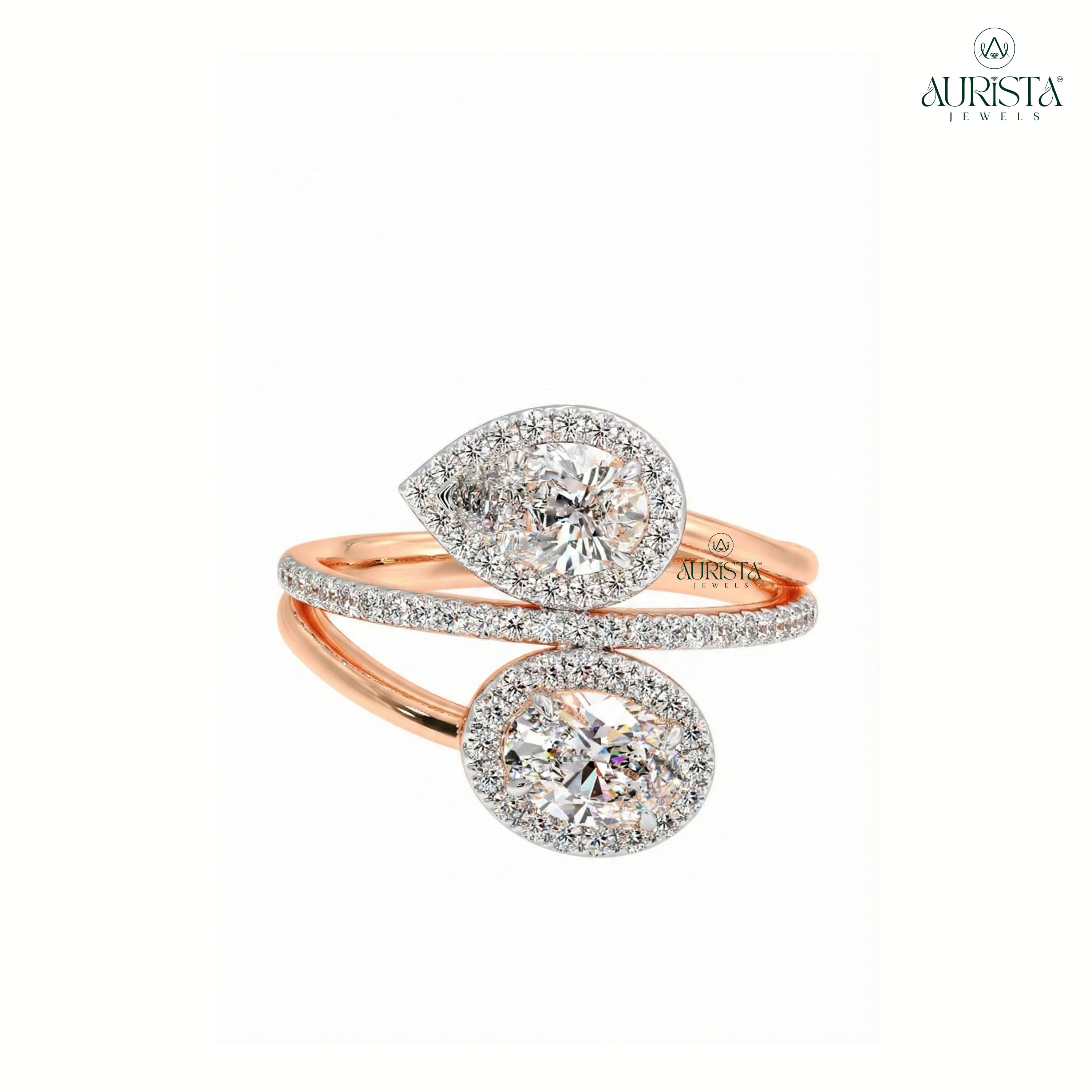 Forever Gleam – Rose Gold Band with Round and Pear Diamond