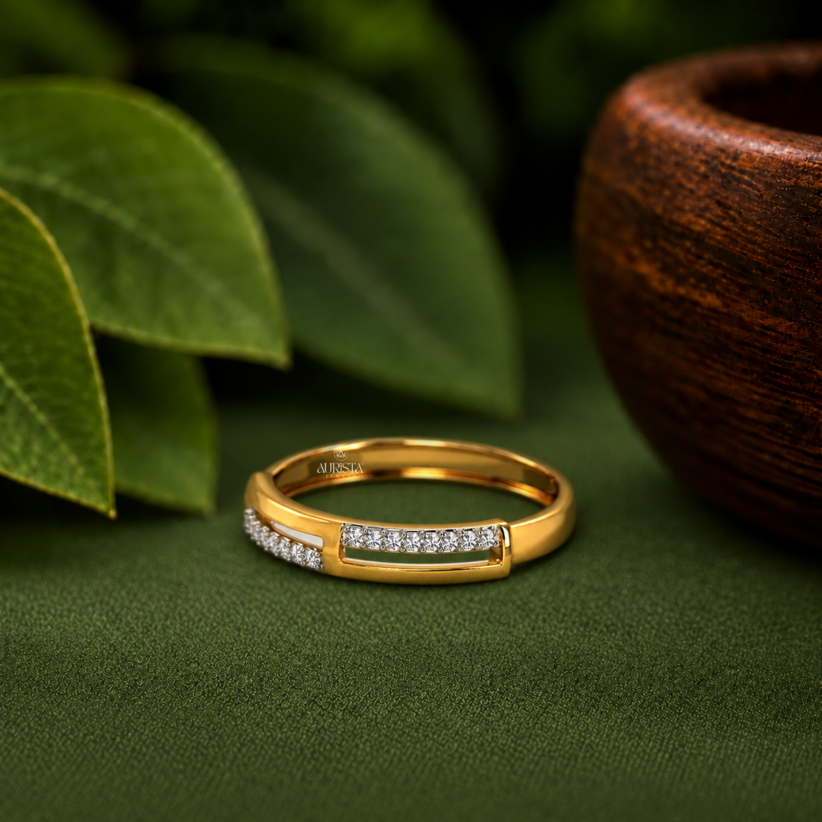 Lab Grown Diamond Round Cut Minimalist Bypass Band Yellow Gold Modern Stackable Ring