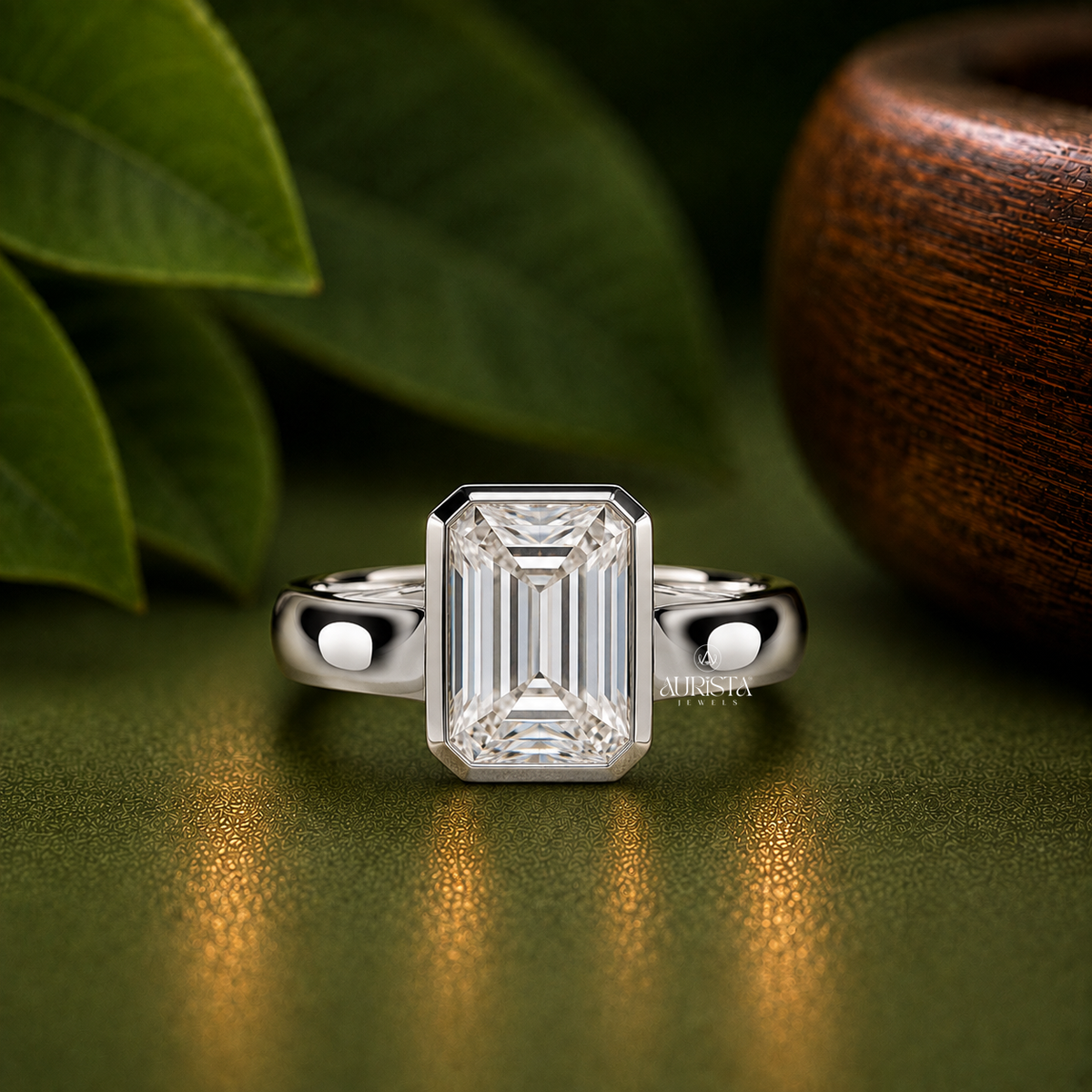 Radiant Lab Grown Diamond Ring, Bezel Set Solitaire Minimalist White Gold Band Ring