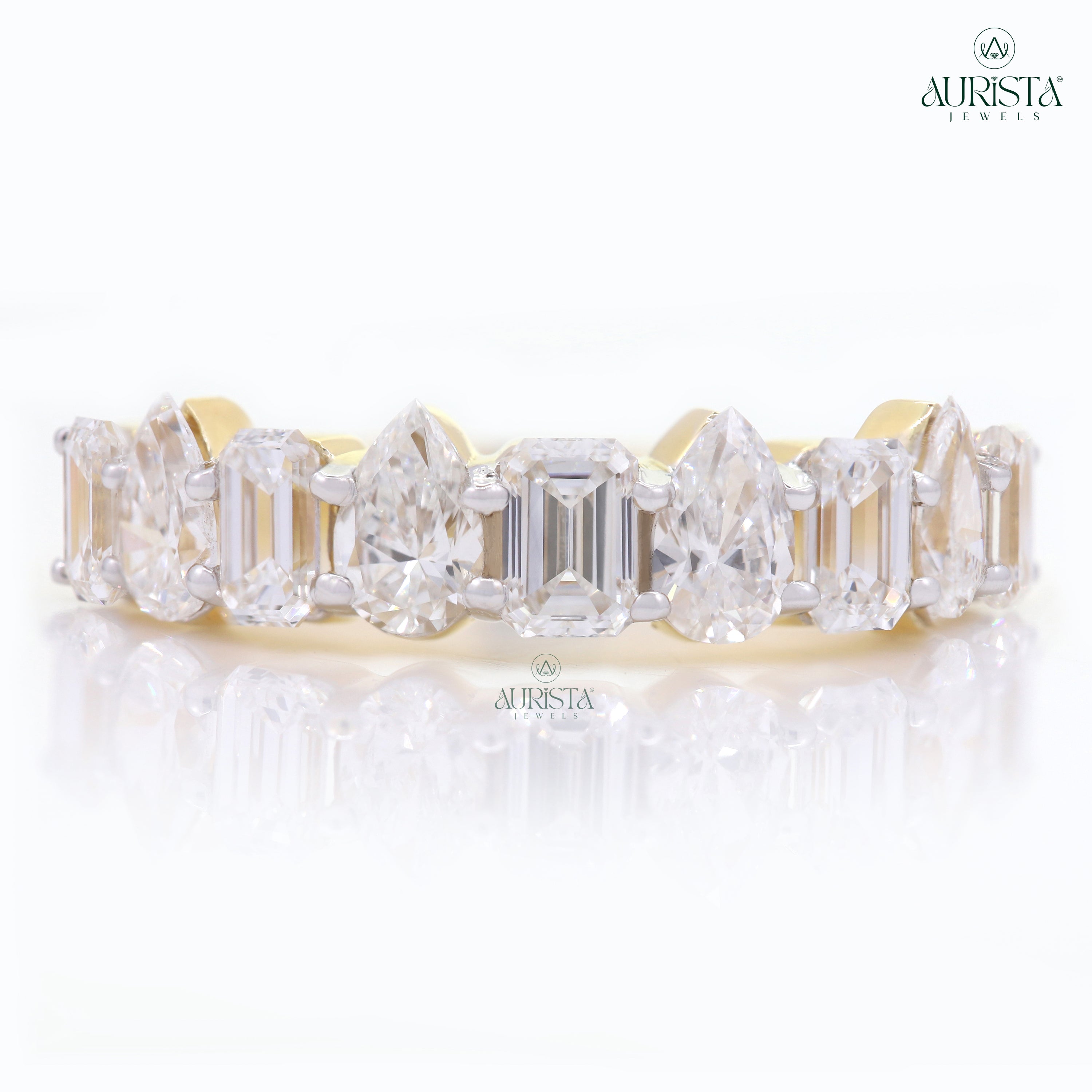 Wear Your Promise- Yellow Gold Band with Pear And Emerald Diamond