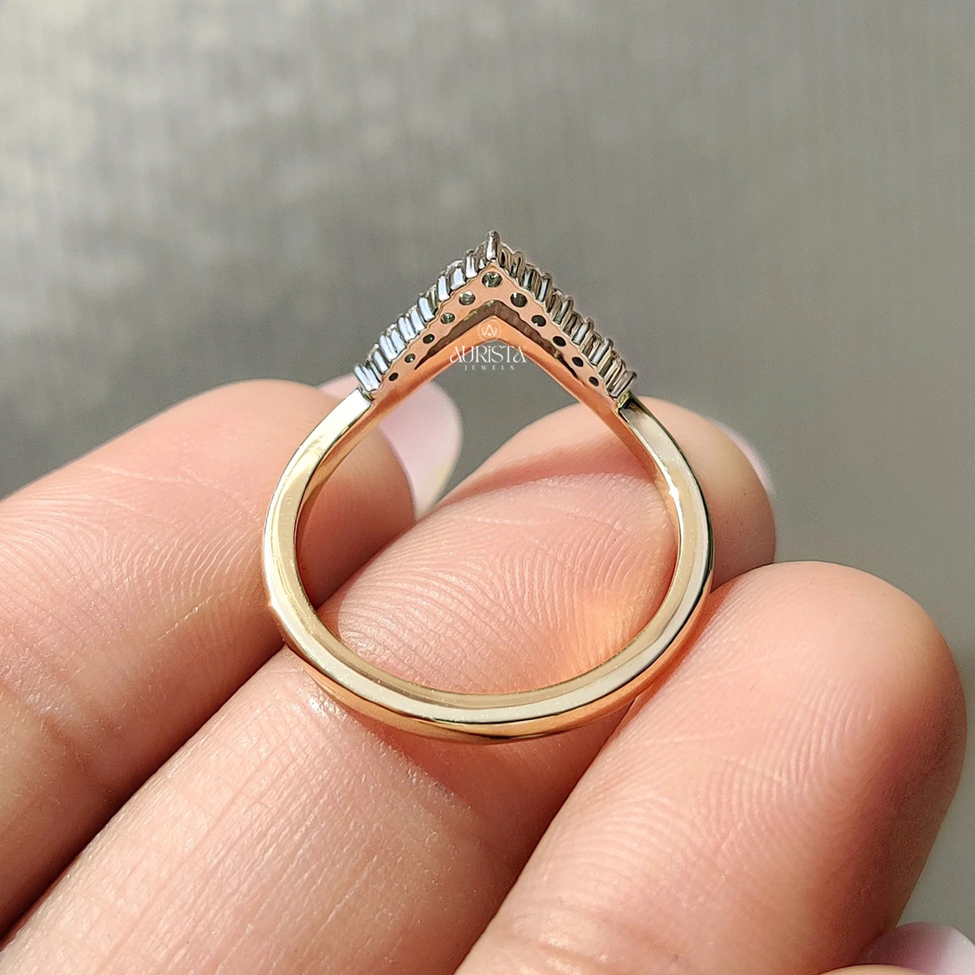 Stylish Chevron Diamond Ring in Gold