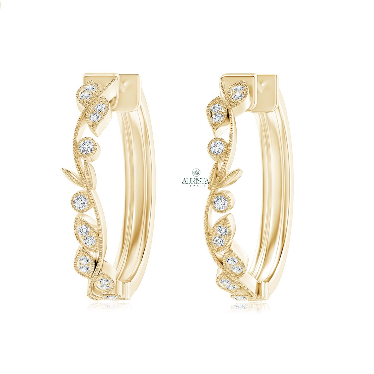 Luxe Floral Garland Natural Diamond Hoop Earrings