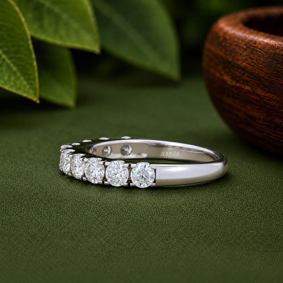 Round Cut Lab Grown Diamond Eternity Band, Stackable Wedding Ring in White Gold