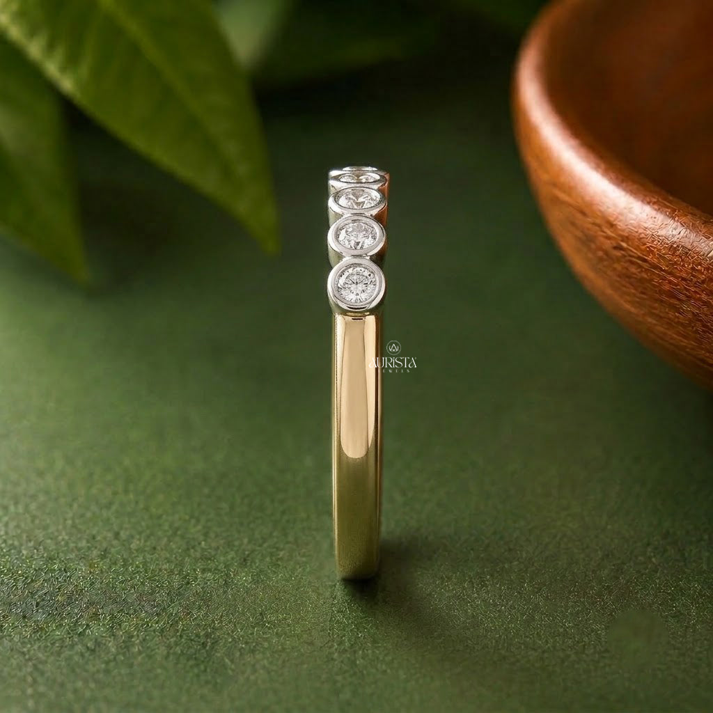 Lab Grown Diamond Gold Bezel Band Ring Multi Stone Stacking Ring Minimalist Band