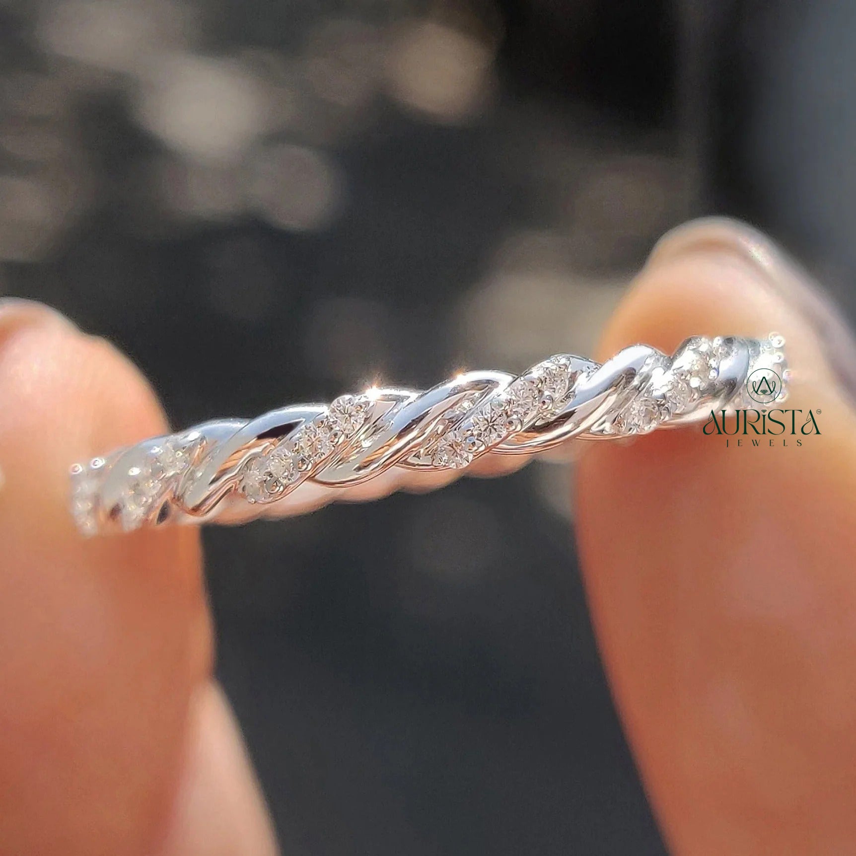Moissanite Diamond Dainty Eternity Band Minimalist Stackable Wedding Ring