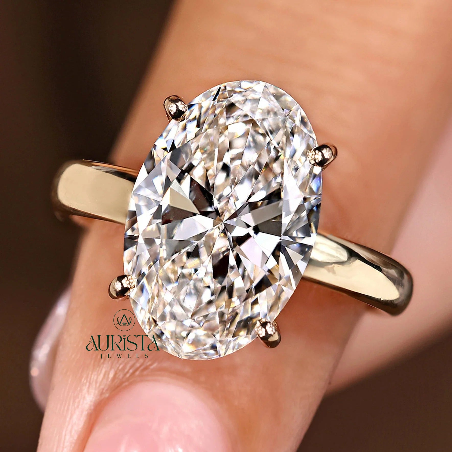 5 to 10 Carat Oval Cut Diamond Solitaire Ring with Hidden Halo
