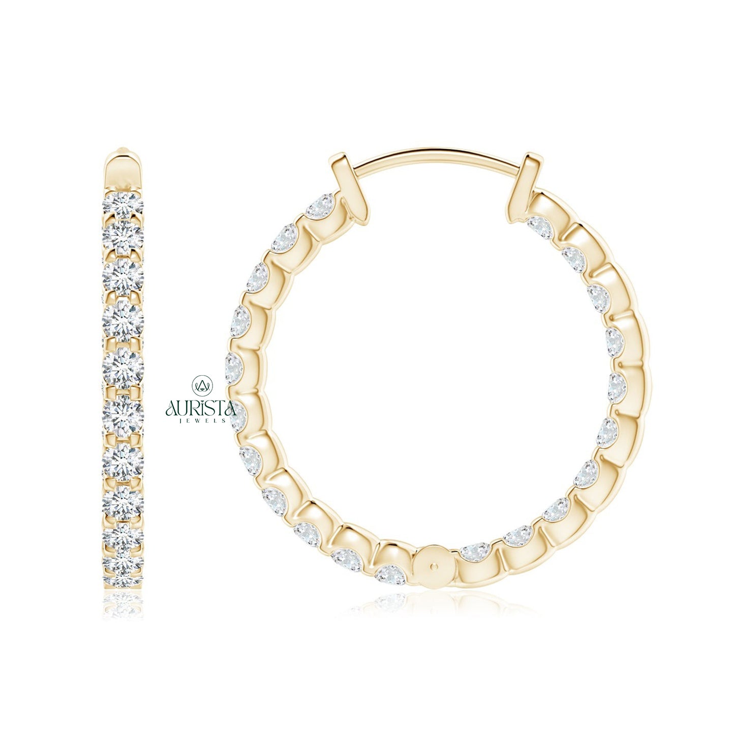 Elegant Princess Cut Diamond Hoop Earrings