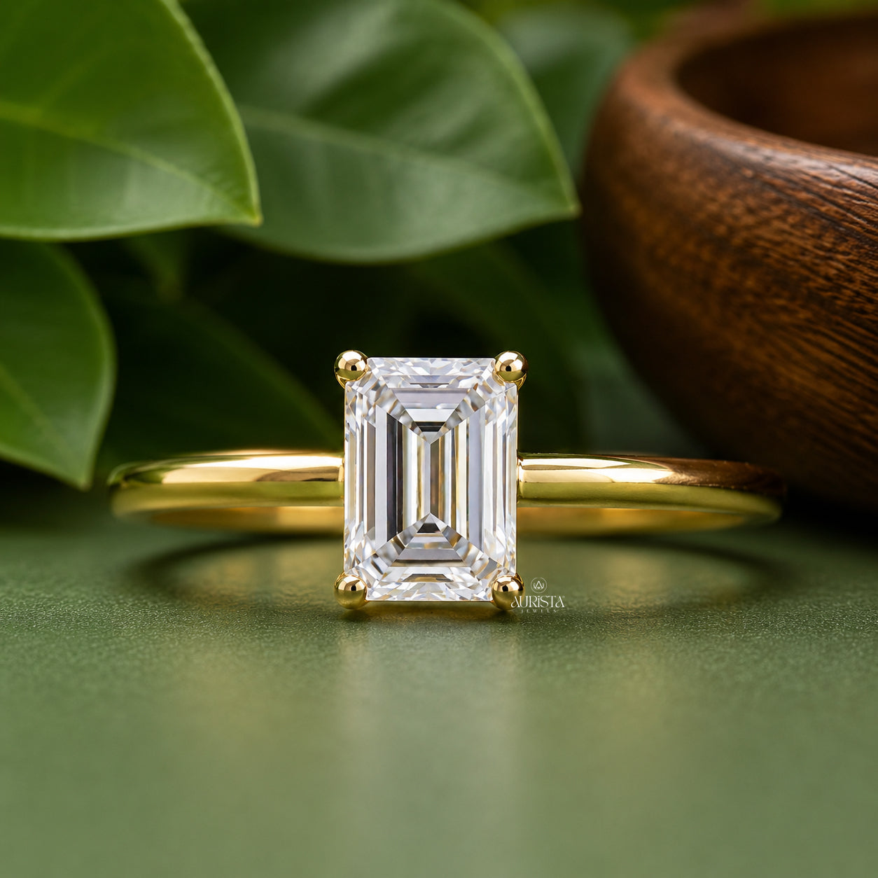 Emerald Cut Lab Grown Diamond Ring, Minimalist Engagement Wedding Ring Solitaire