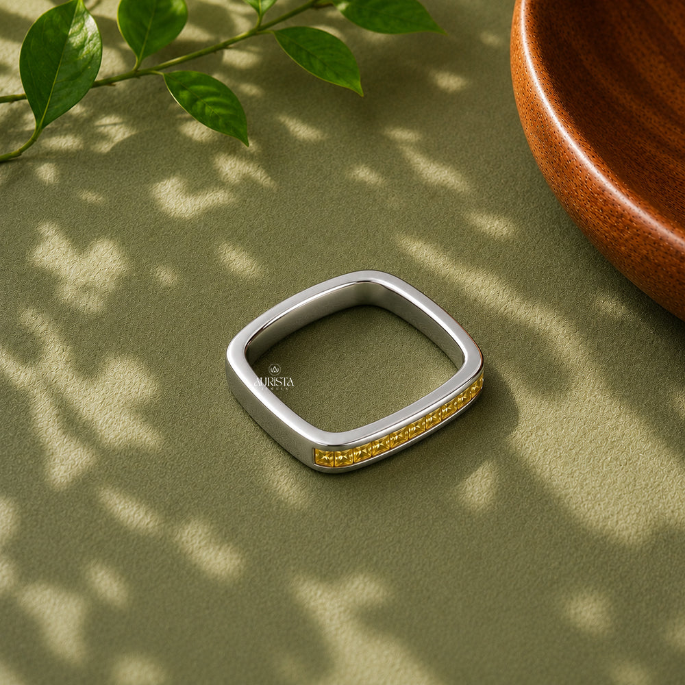 Princess Cut Yellow Gemstone Wedding Band Channel Set Eternity Stackable Ring