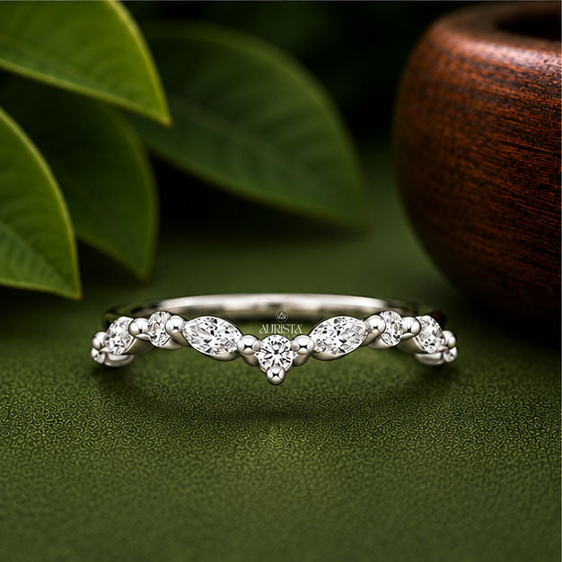 Marquise Shape Moissanite Diamond Ring Set, bridal-set With Round Side Stones