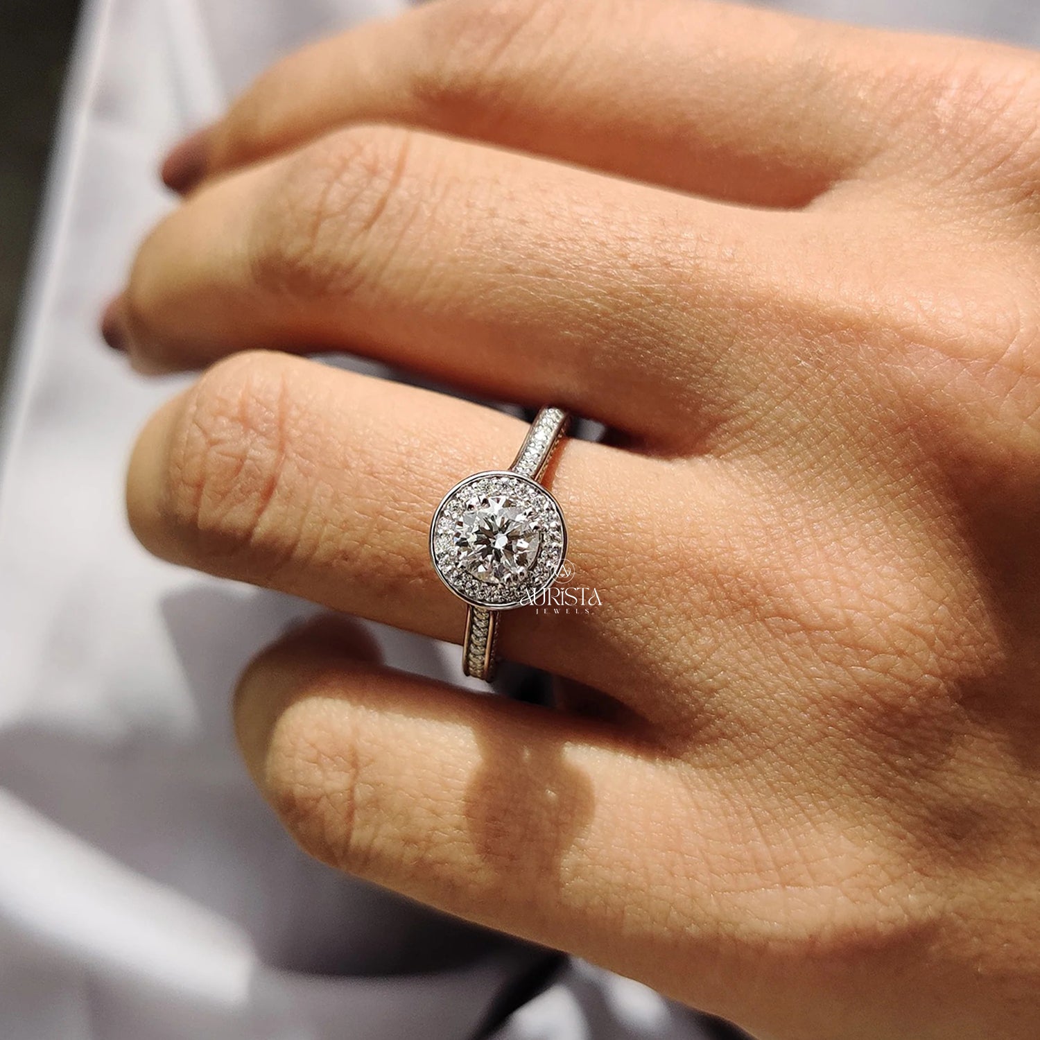 Royal Round Cut Ring with Luxurious Side Stone Brilliance