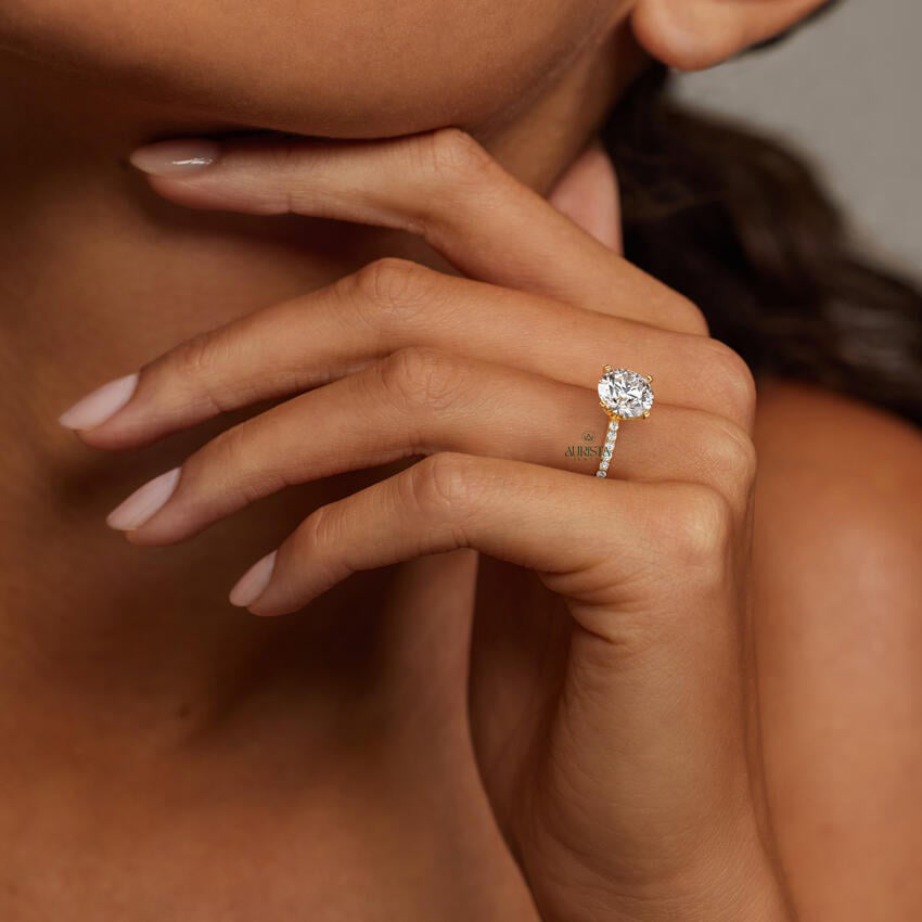 1 CT Round Lab Grown Diamond Engagement Ring Solitaire Ring With Side Stones
