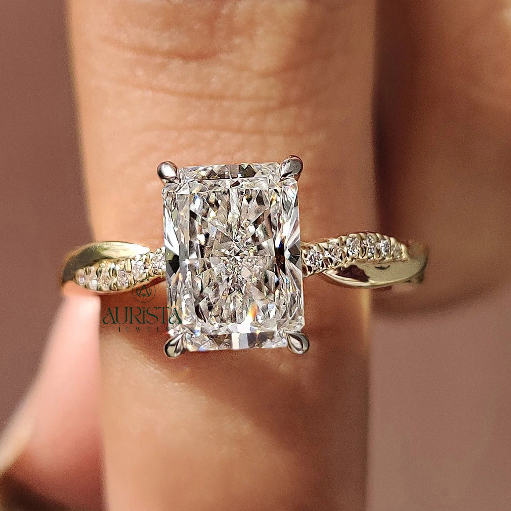 Celeste Radiant Cut Diamond Ring with Twisted Pave Elegance