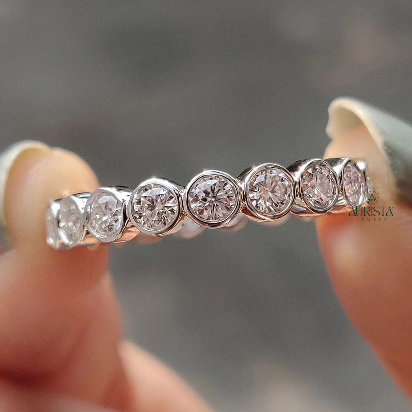 Moissanite Diamond Bezel Eternity Band Minimalist Stackable Wedding Ring
