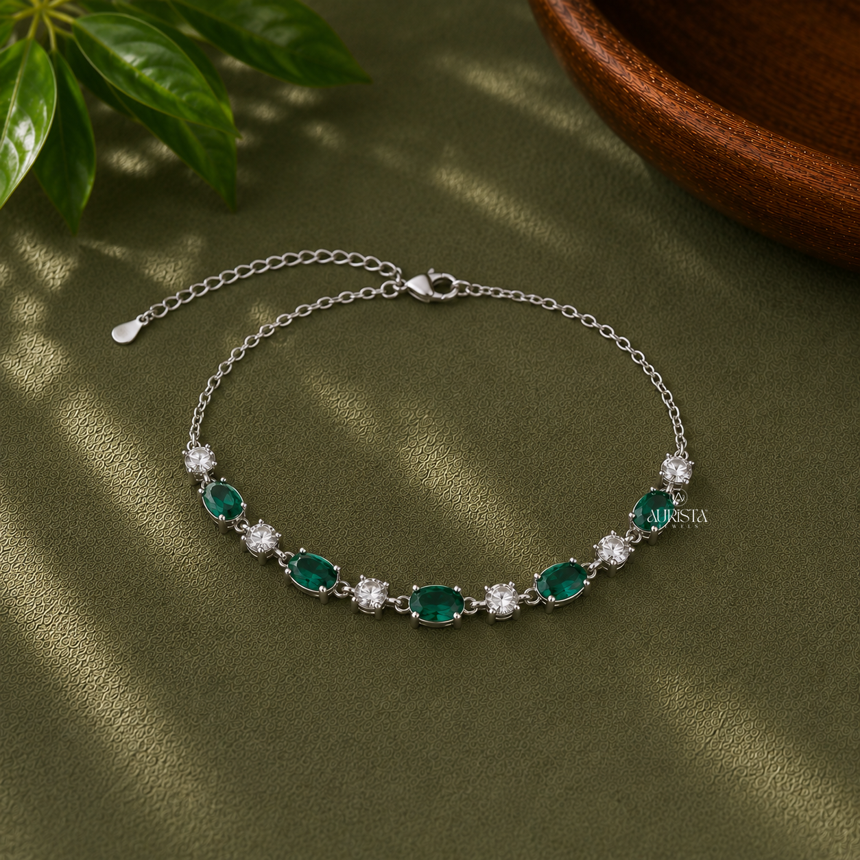 Lab Grown in Diamond Emerald Tennis Bracelet Oval Green Gemstone Chain Jewelry