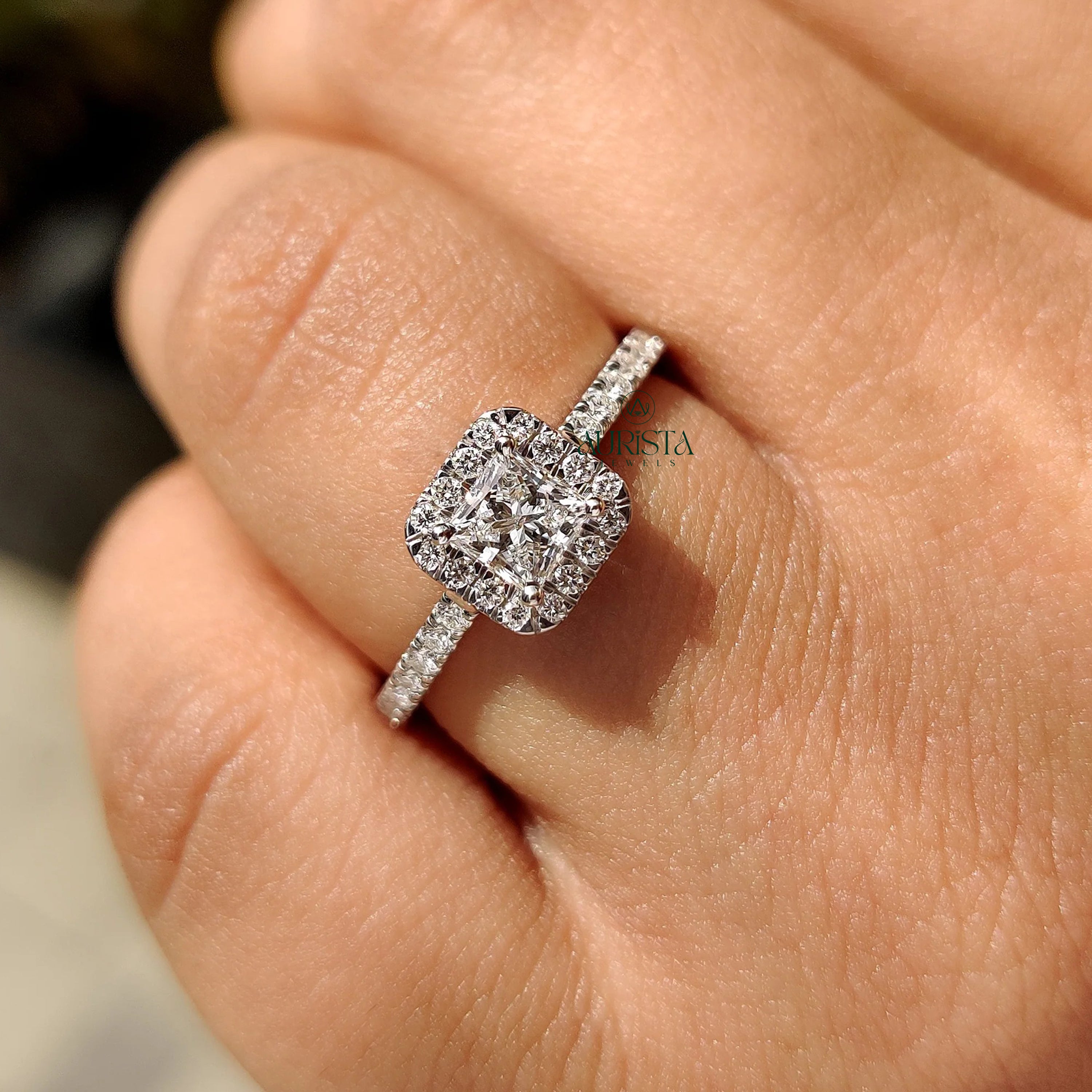 Elegant Princess Cut Diamond Ring with Brilliant Side Stone Sparkle