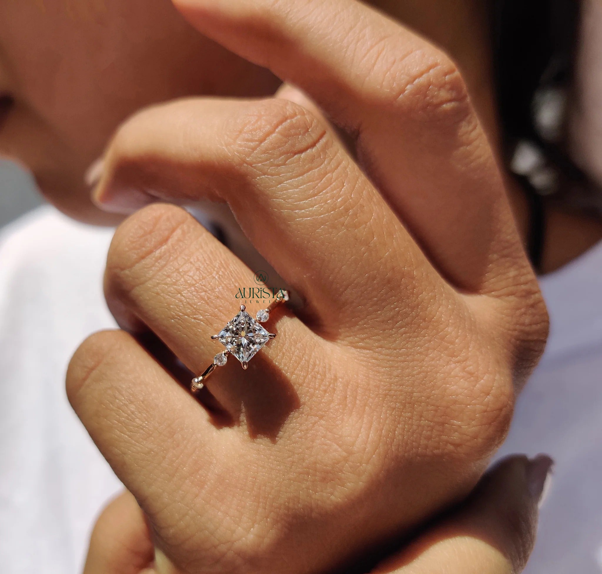 Celestia Princess Cut Diamond Ring with Elegant Pave Sparkle