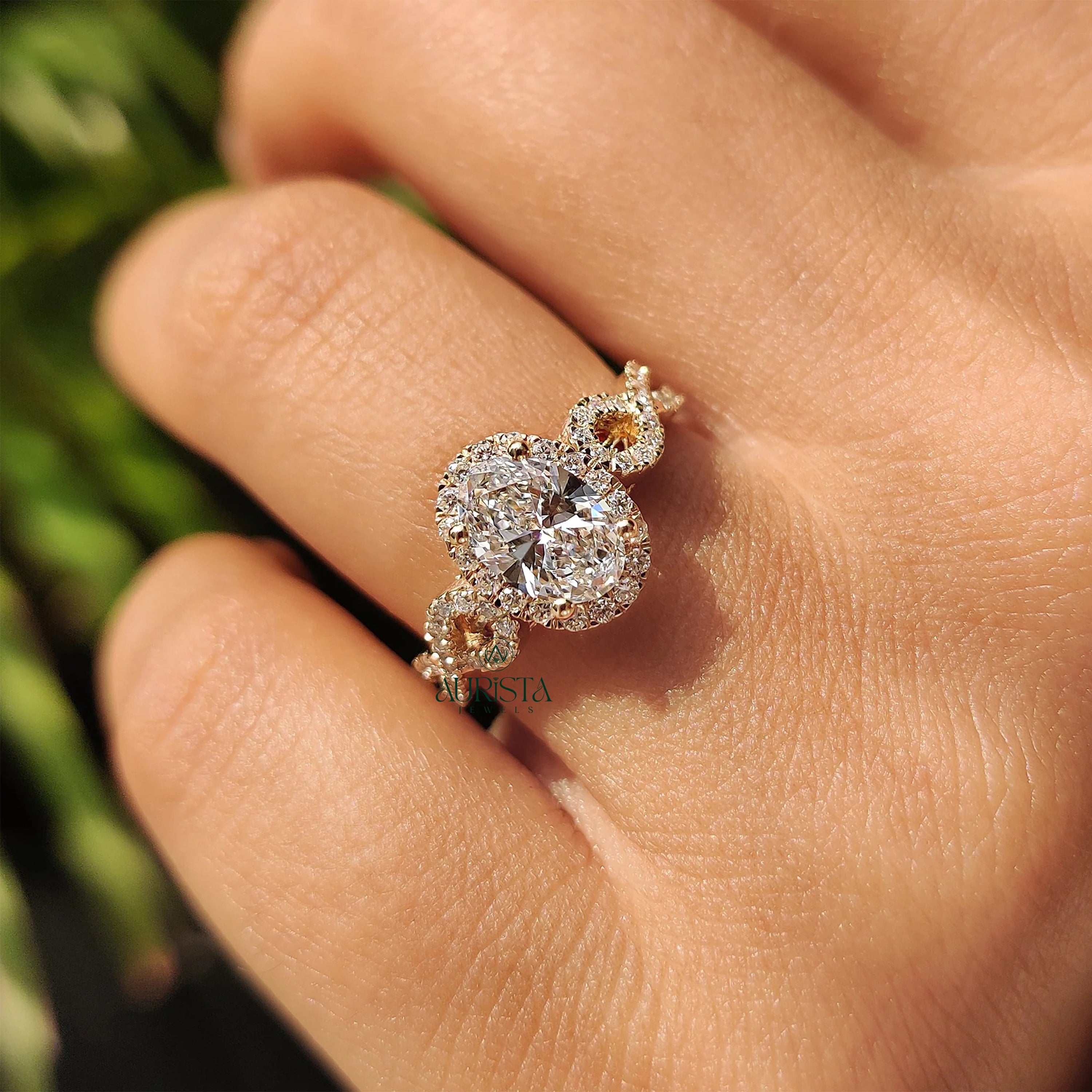 The Entwined Halo: Oval Lab Grown Diamond Statement Ring