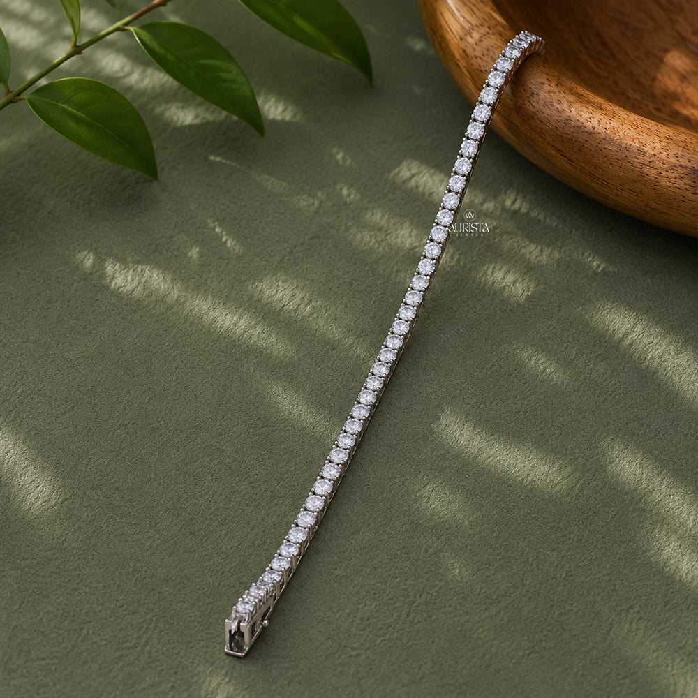 Sparkling Round Moissanite Tennis Bracelet, Sterling Silver Minimalist Wedding Jewelry