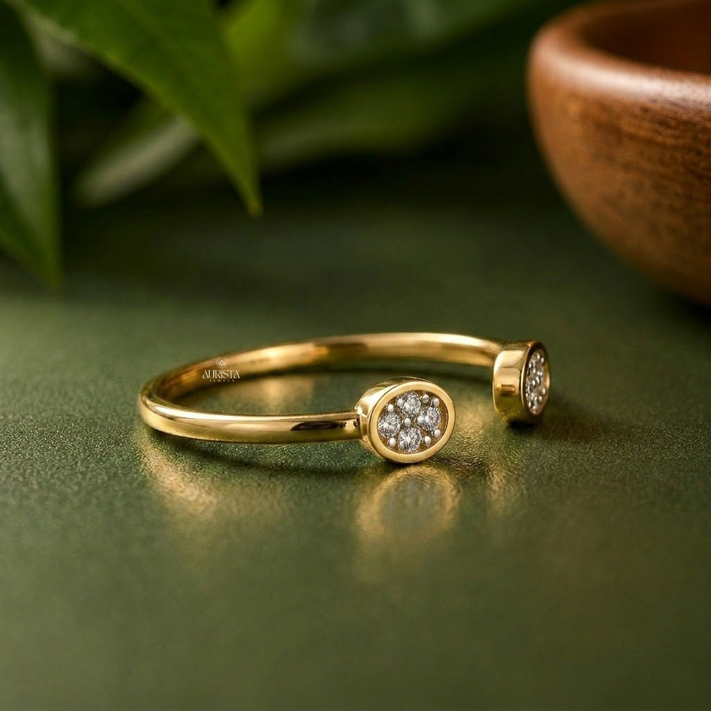 Lab Grown Diamond Gold Cluster Ring Open Bypass Band Modern Stacking Ring Chic