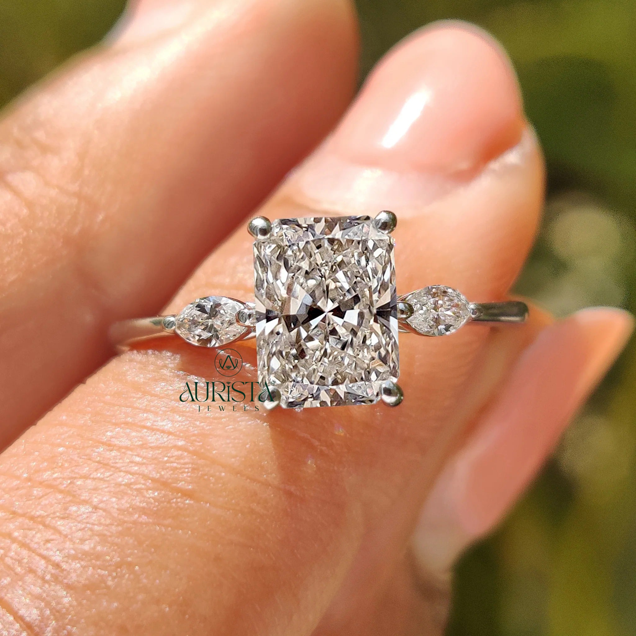 Vintage Radiant Cut Three Stone Promise Ring