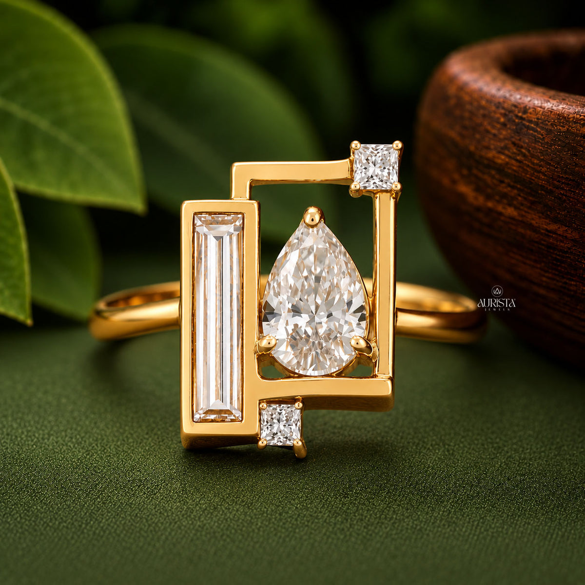 Pear Cut Lab Grown Diamond Ring,baguette cut and princess cut diamonds,Statement Ring