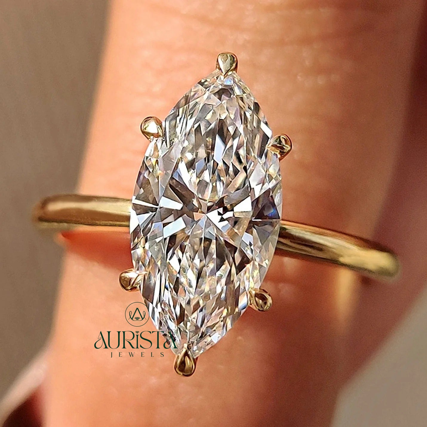 Modern Luxury Marquise Lab Grown Diamond Solitaire Ring