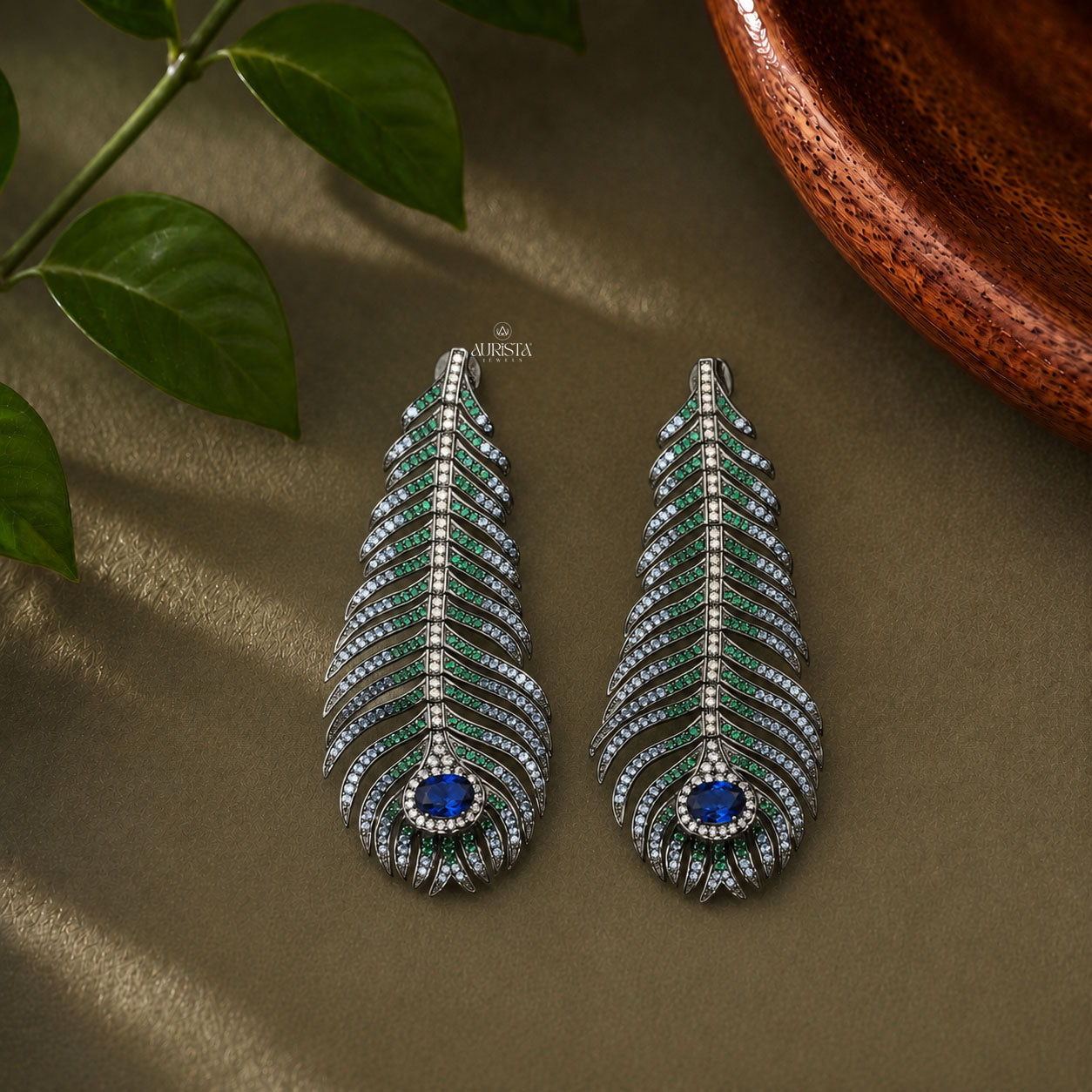 Peacock Feather Moissanite Choker Set - Blue Sapphire & Oval Gemstone Jewelry