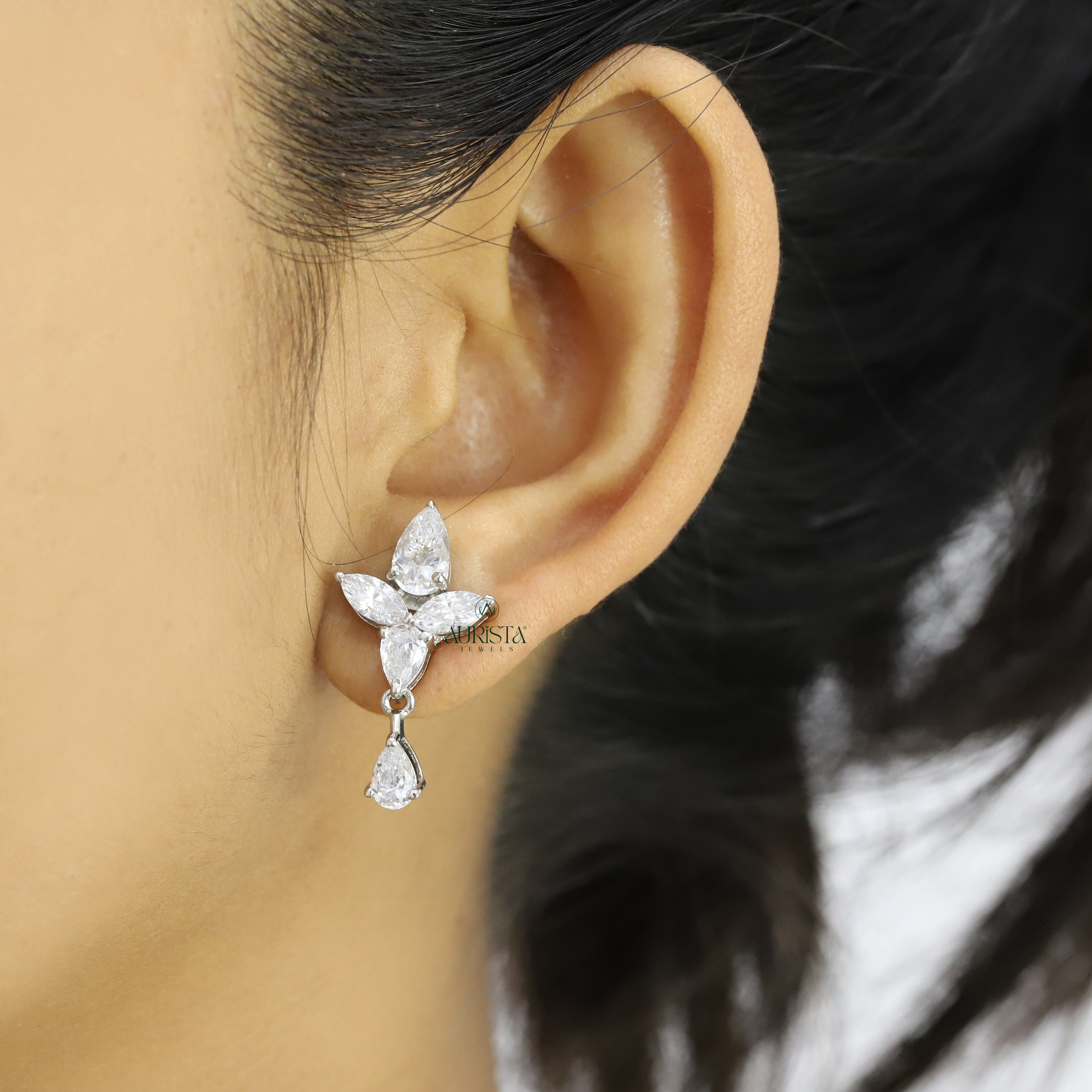 Prae and Marquise Cut Moissanite  Dangle Earrings Bridal Party Gift