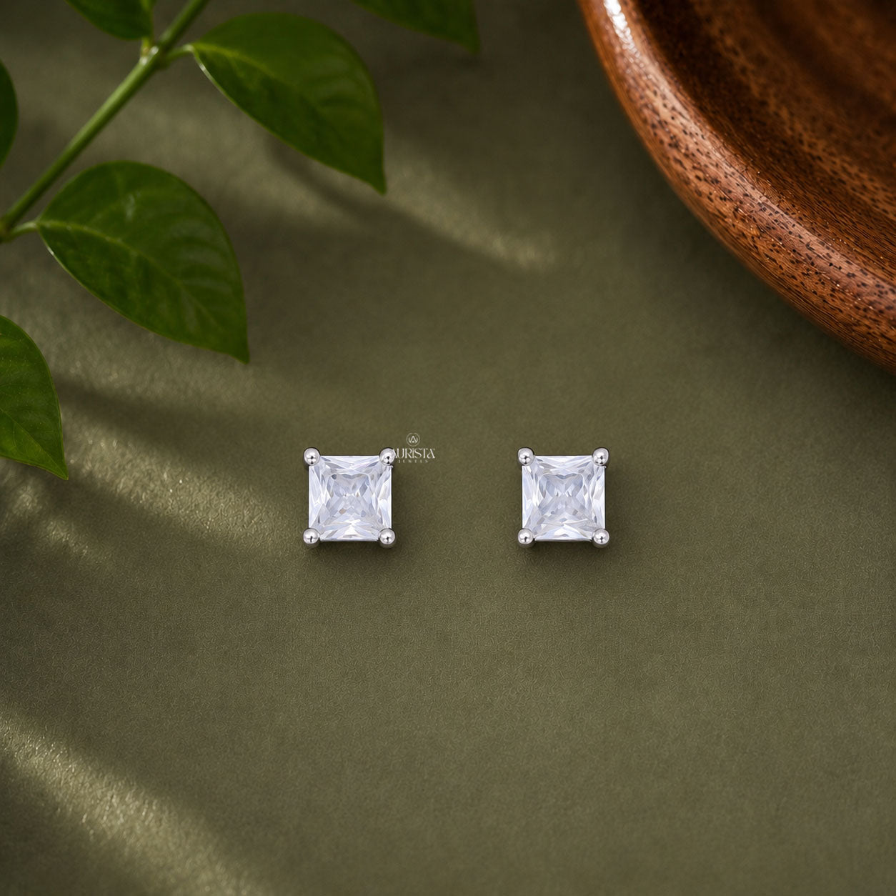 Princess Cut Moissanite Stud Earrings - 4 Prong Solitaire Sterling  Studs