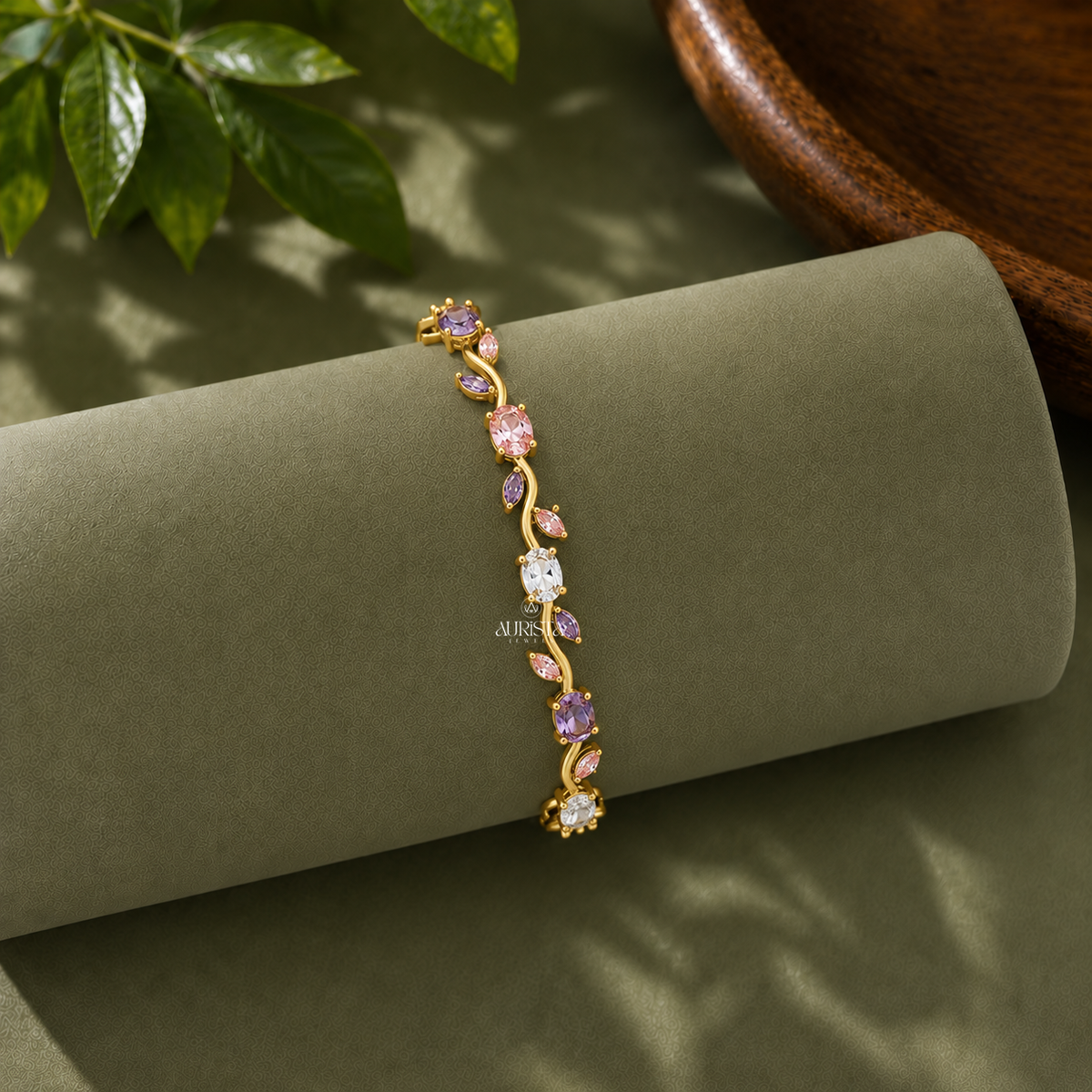 Multi Color Diamond Botanical Vine Bracelet Lab Grown in Diamond Fine Jewelry
