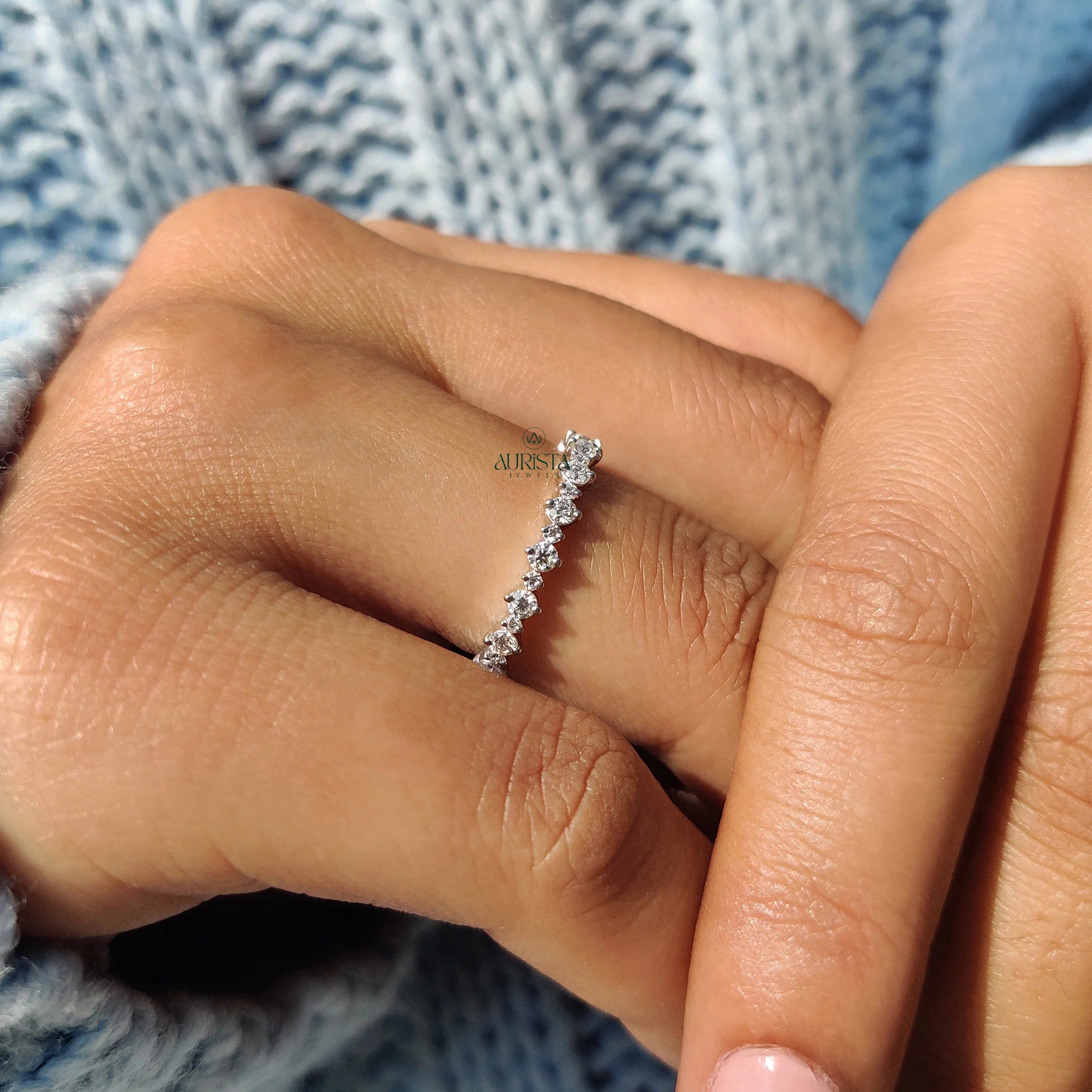 Round Cut Moissanite Diamond Eternity Band Minimalist Stackable Wedding Ring Band