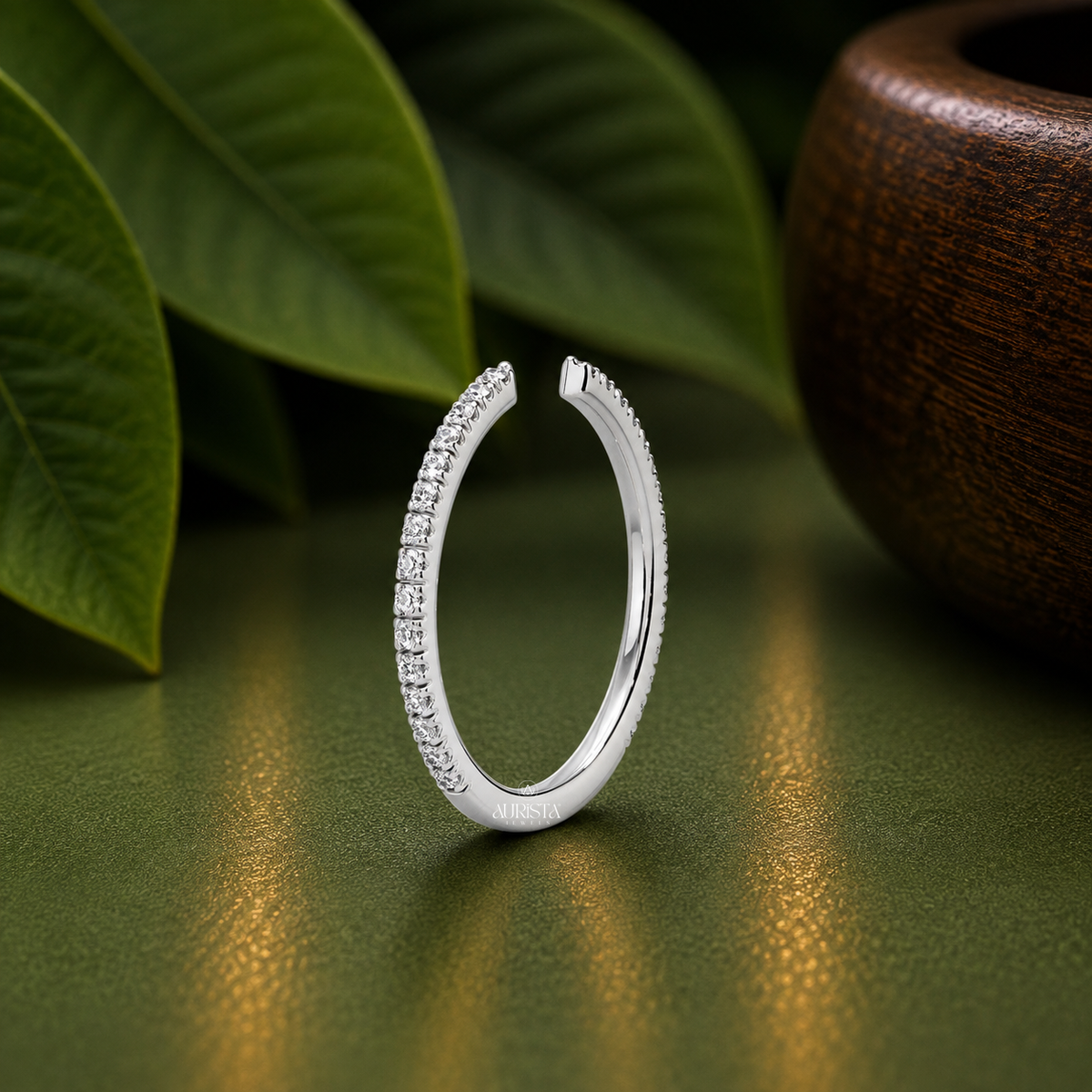 Round Lab Grown Diamond Band, Stacking Ring In White Gold, Modern Half Eternity
