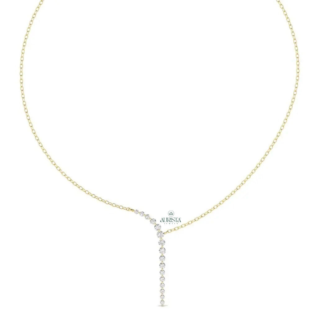 Gold Asymmetrical Necklace Lab Grown Diamond Lariat Minimalist Delicate Y Chain Gift