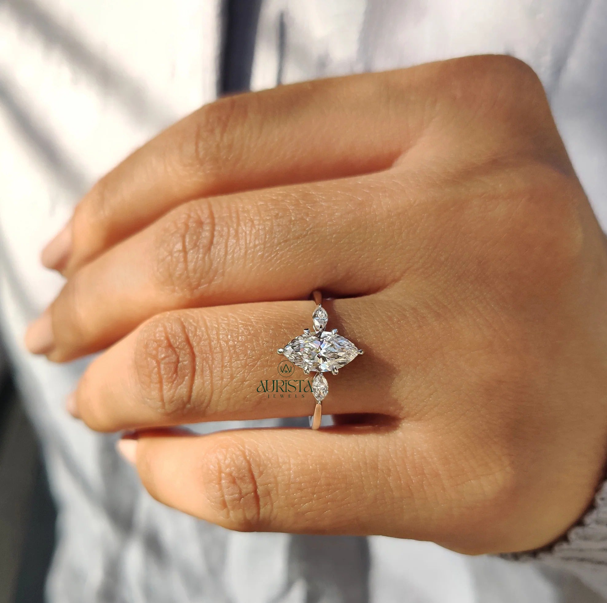 Marquise Diamond Trio Ring with Petite Marquise Side