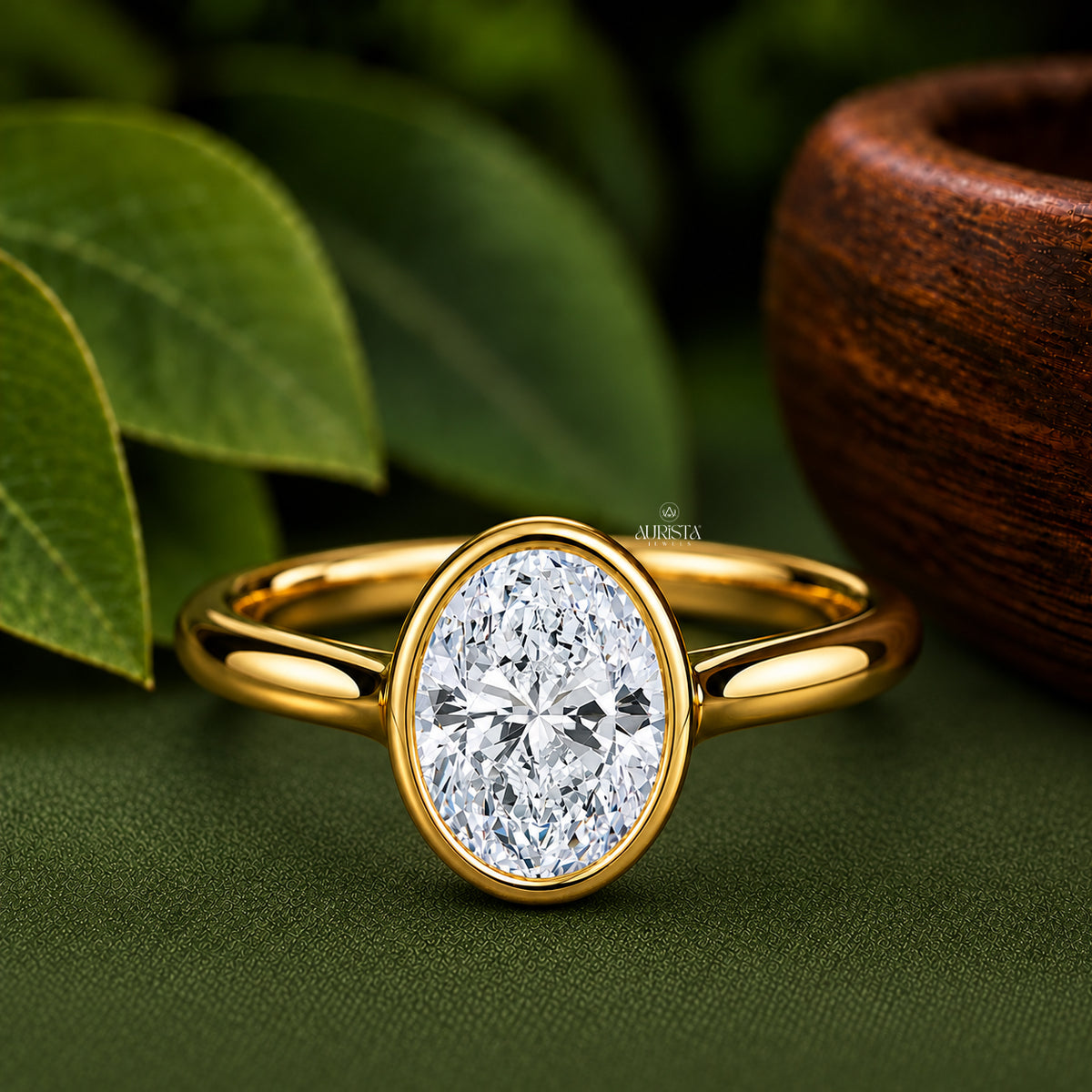Oval Cut Lab Grown Diamond Bezel Ring, Minimalist Engagement Solitaire Wedding Band