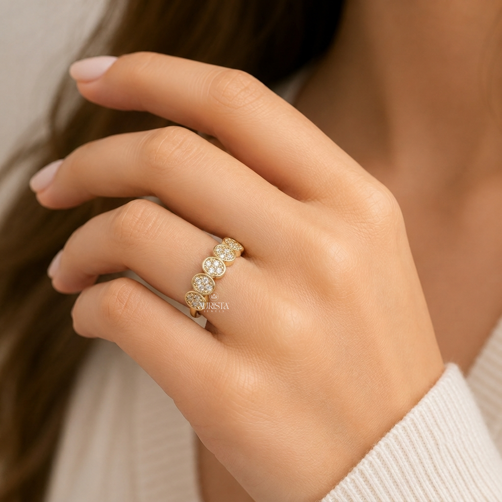 Lab Grown Diamond Gold Oval Cluster Ring Statement Band Modern Stacking Ring Chic