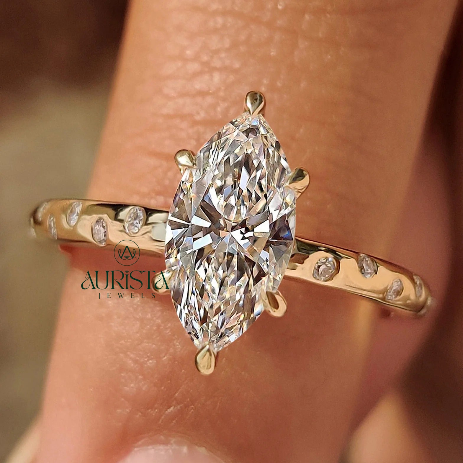 Marquise Brilliant Stone Ring with Gypsy Set Band