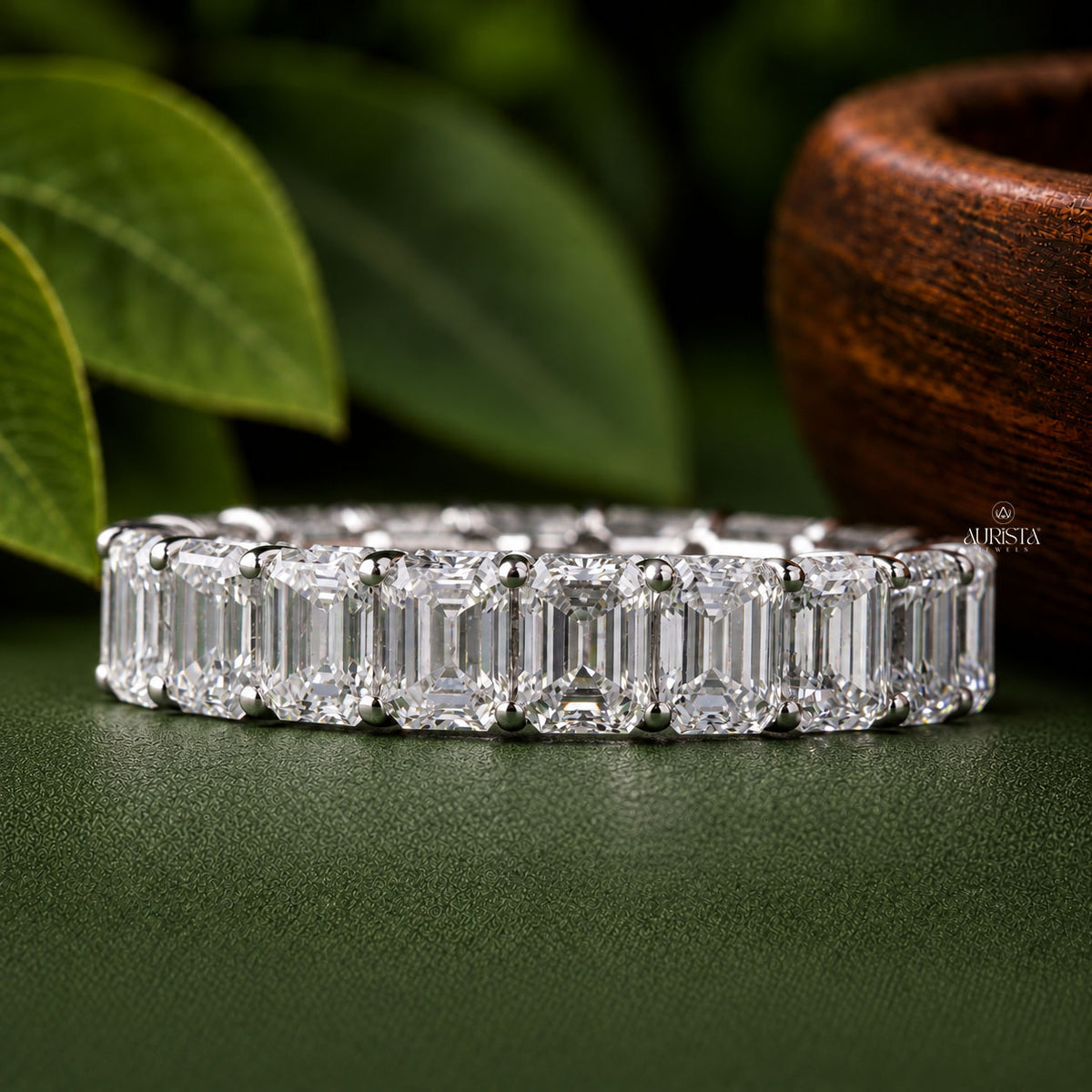 Emerald Cut Lab Grown Diamond Eternity Band, Full Circle Stackable Wedding Ring